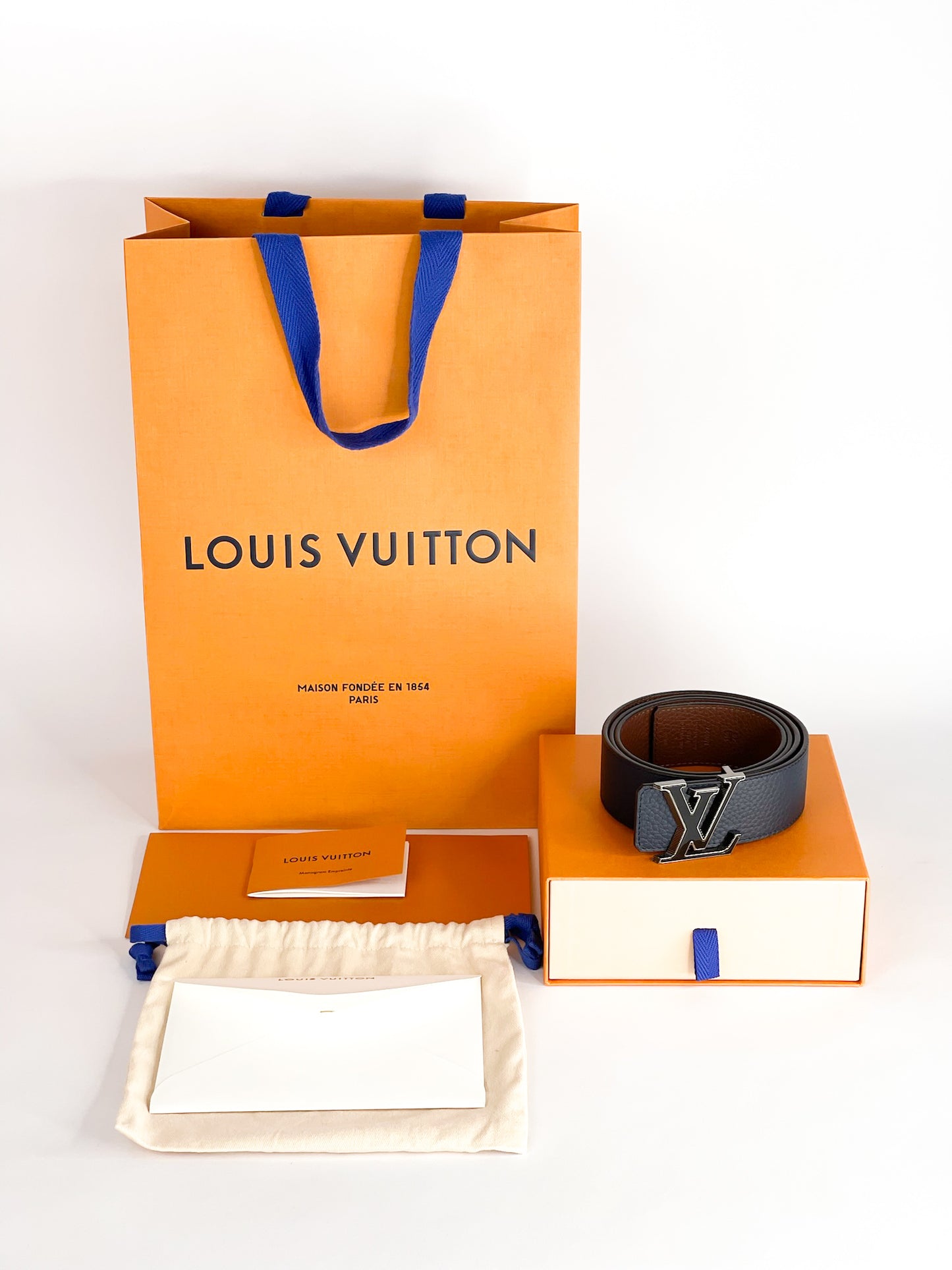 Louis Vuitton Reversible Navy Blue/Brown LV Tilt Buckle Belt Size 100/40