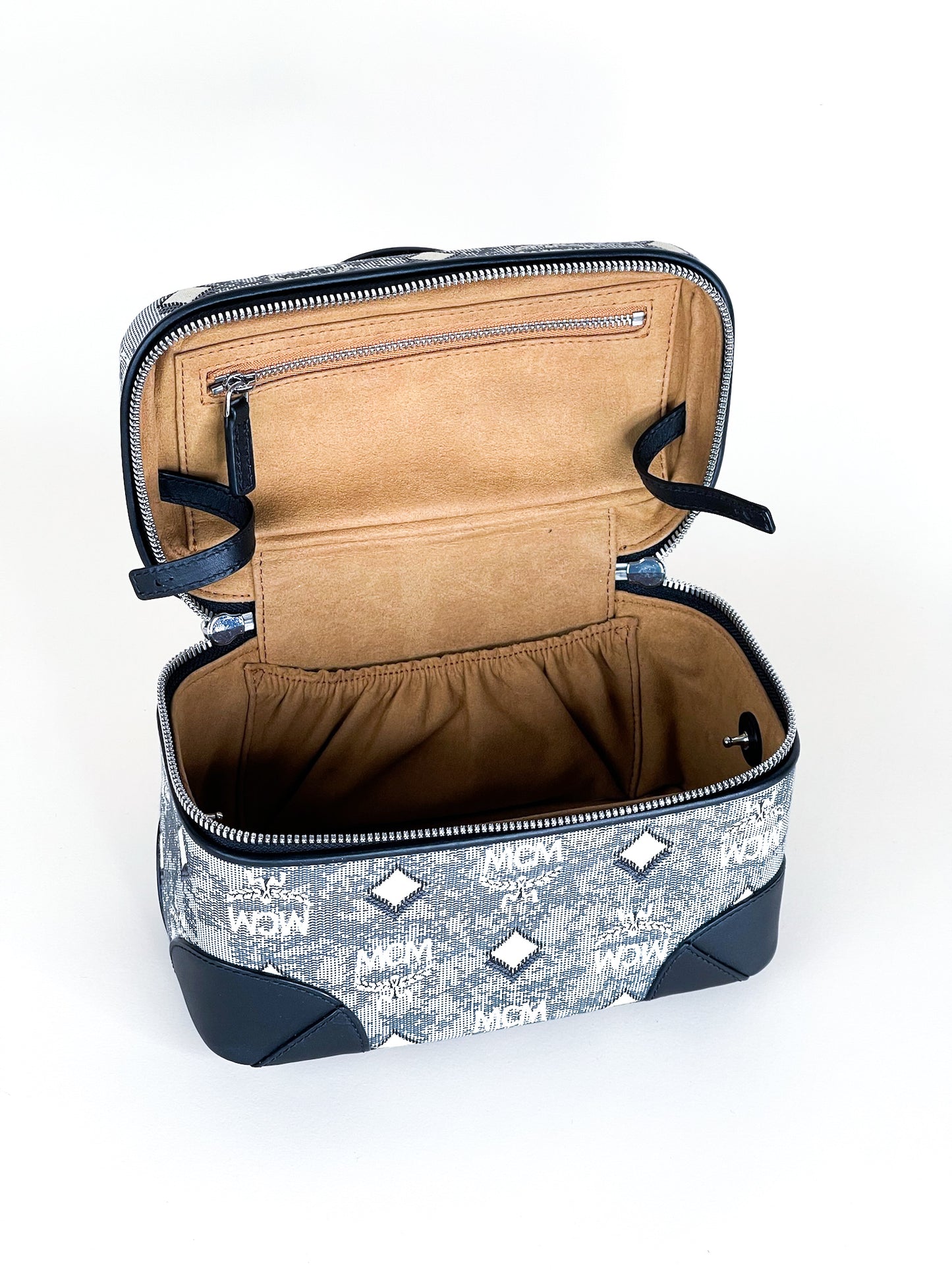 Mcm Ladies X-Mini Blue Rockstar Vanity Case in Vintage Jacquard Monogram