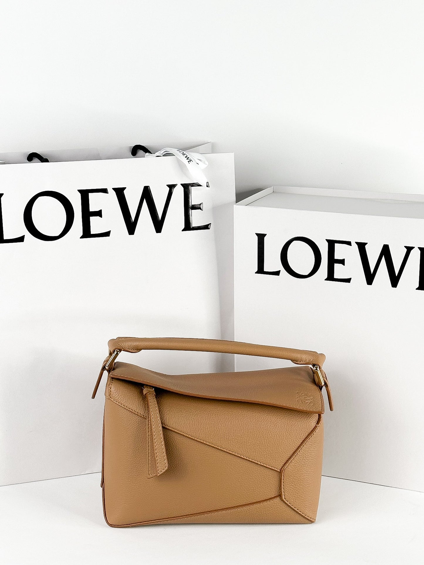 Loewe Puzzle Edge Small Leather Handbag in Toffee