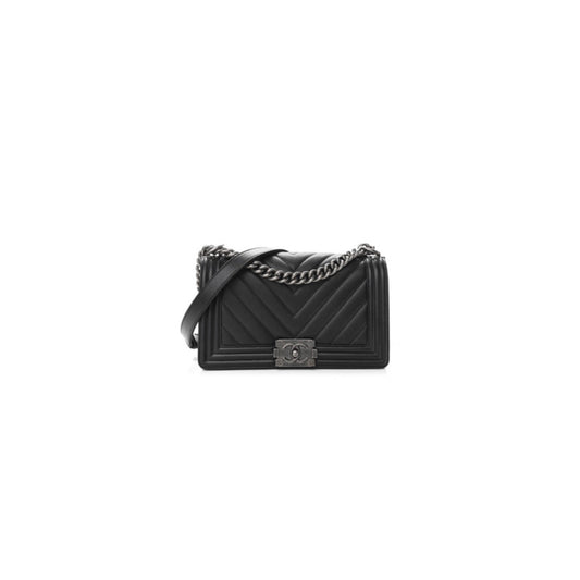 Chanel Caviar Chevron Quilted Medium Boy Flap