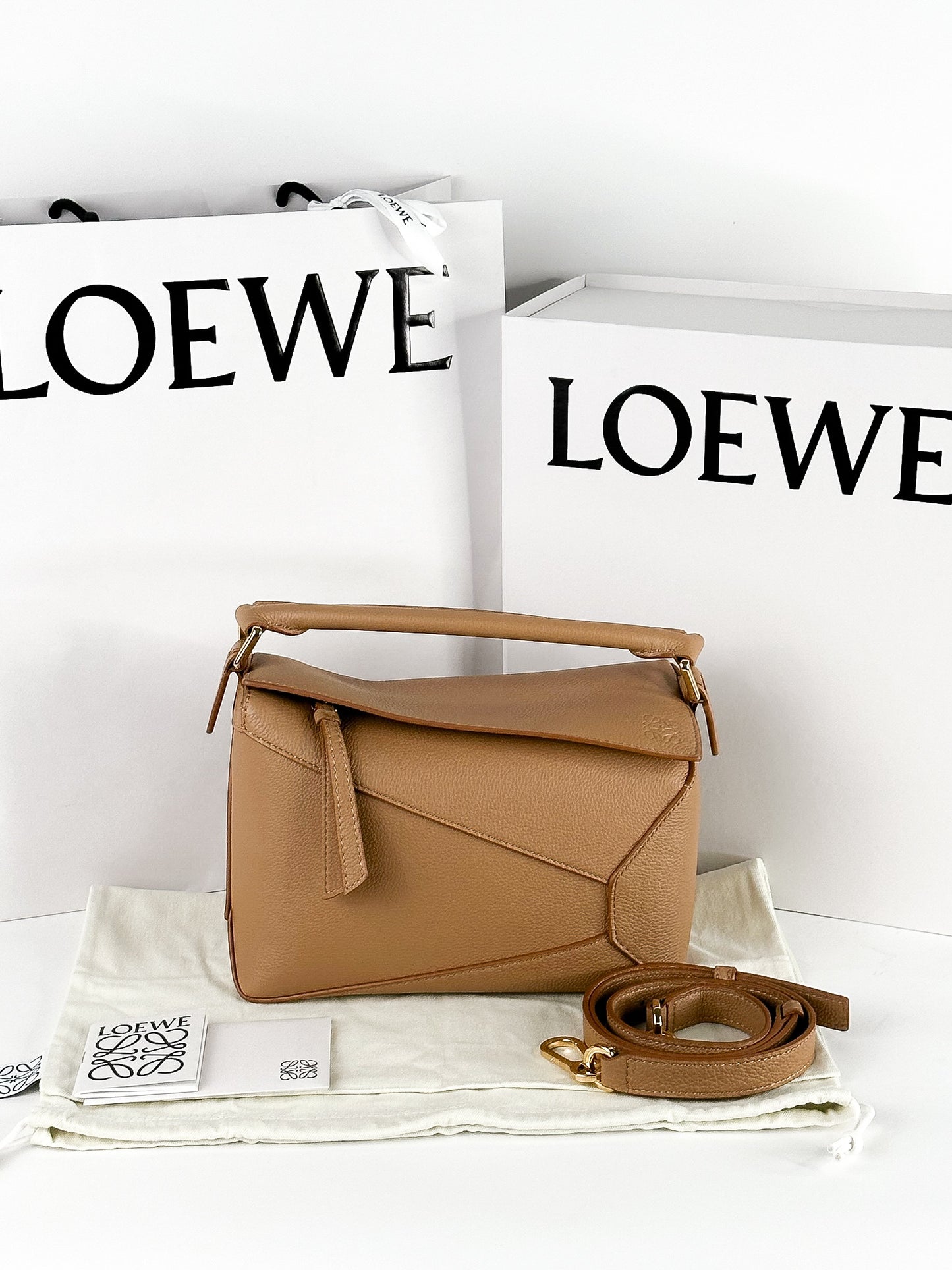 Loewe Puzzle Edge Small Leather Handbag in Toffee