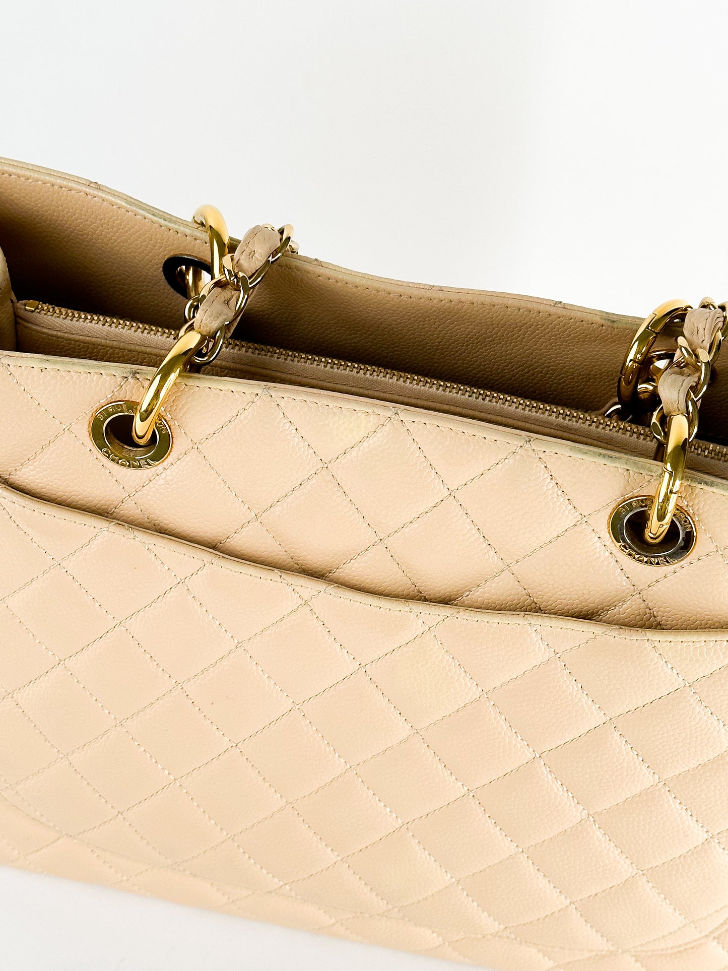 Chanel Grand Shopping Tote [GST] Beige Caviar Gold Hardware