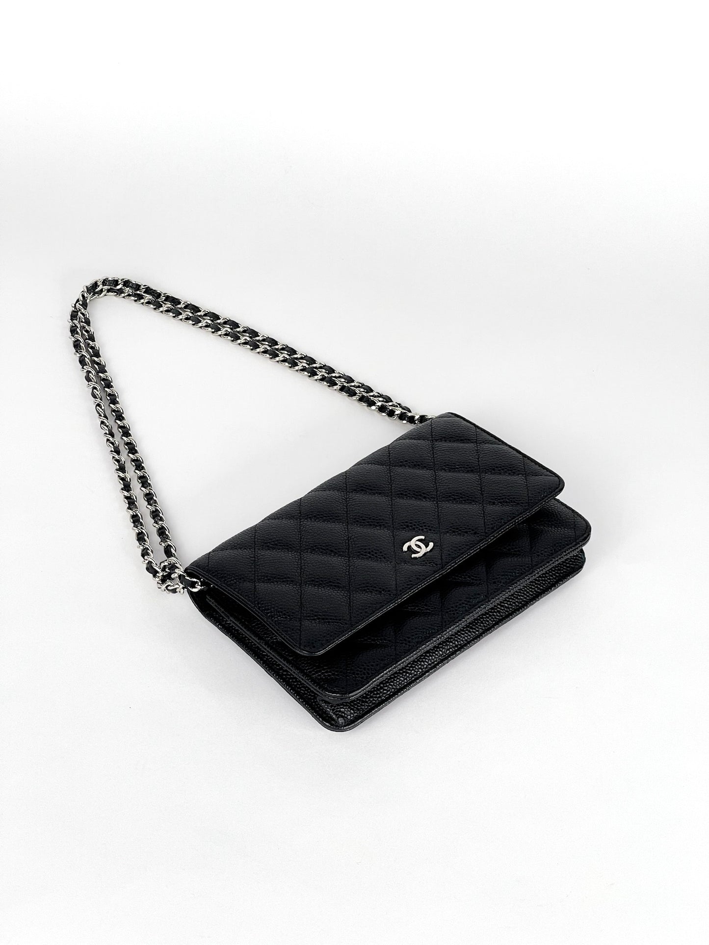 Chanel Classic Wallet On Chain Caviar Silver Hardware Series 28