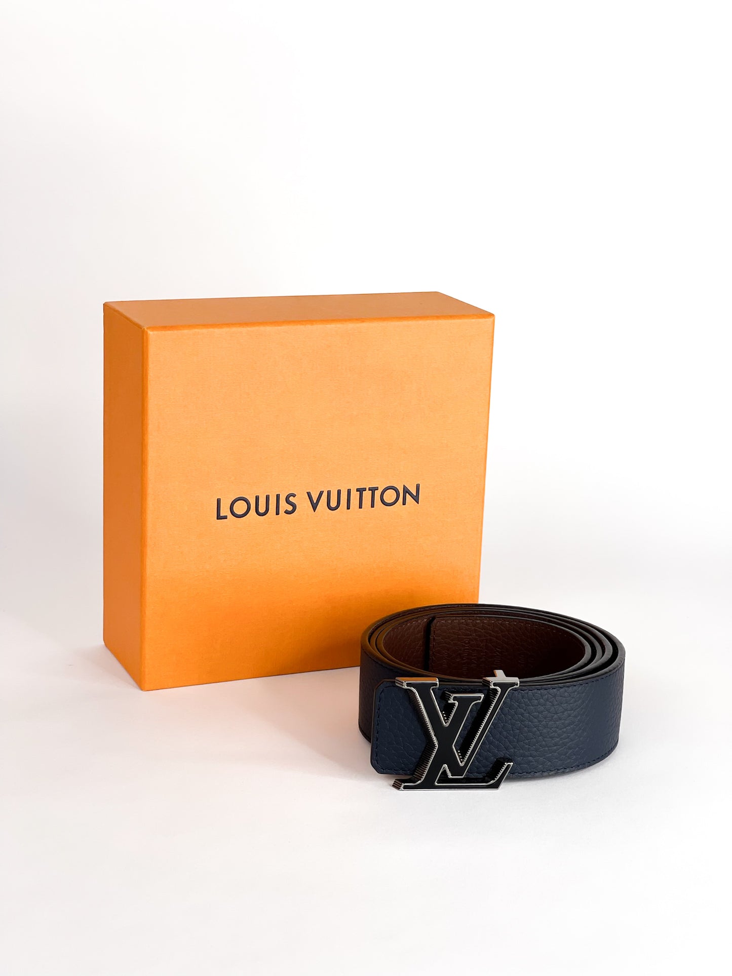 Louis Vuitton Reversible Navy Blue/Brown LV Tilt Buckle Belt Size 100/40