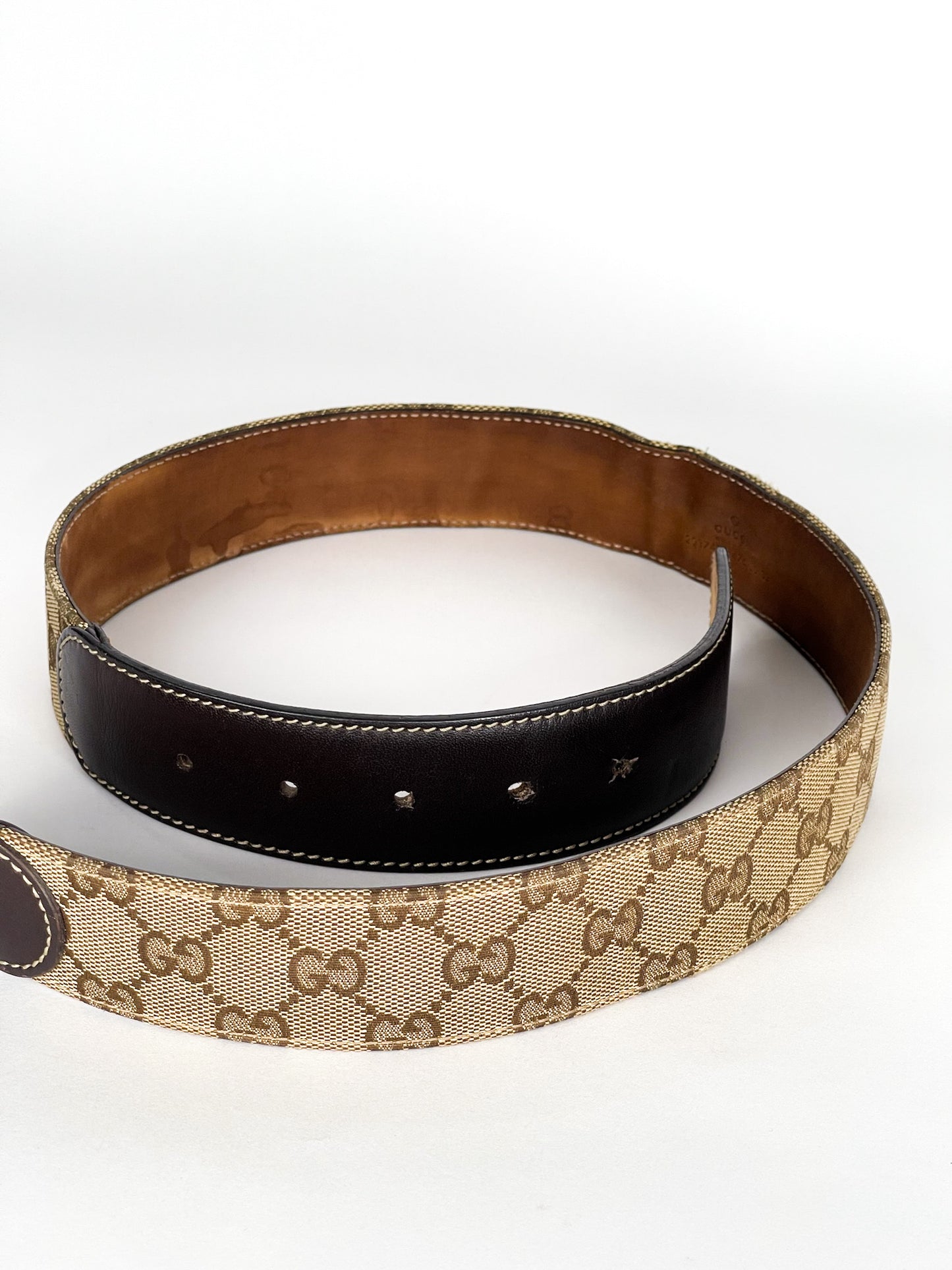 Gucci Beige/Brown GG Canvas and Leather G Buckle Belt