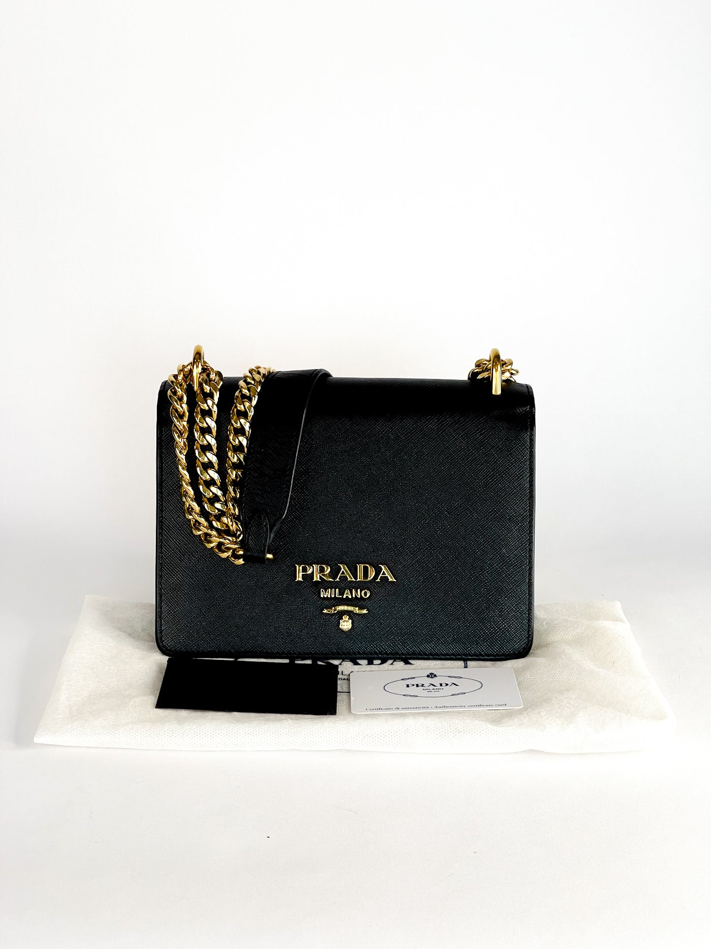 Prada Chain Flap Saffiano Leather Bag