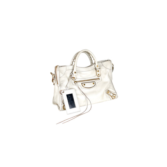 Balenciaga Chevre Gold Metallic Edge Hardware City White