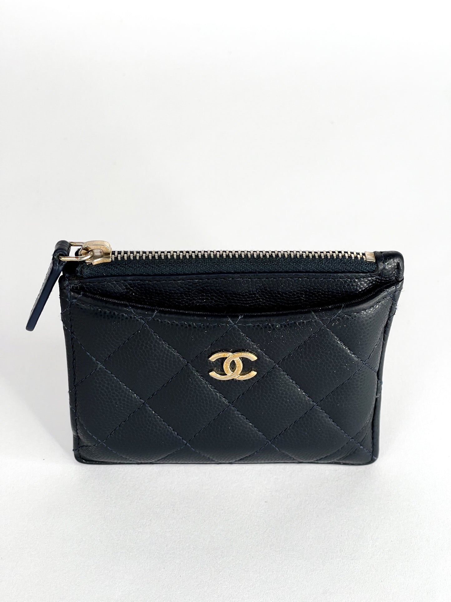 Chanel Caviar Quilted CC Zip Card Holder Black