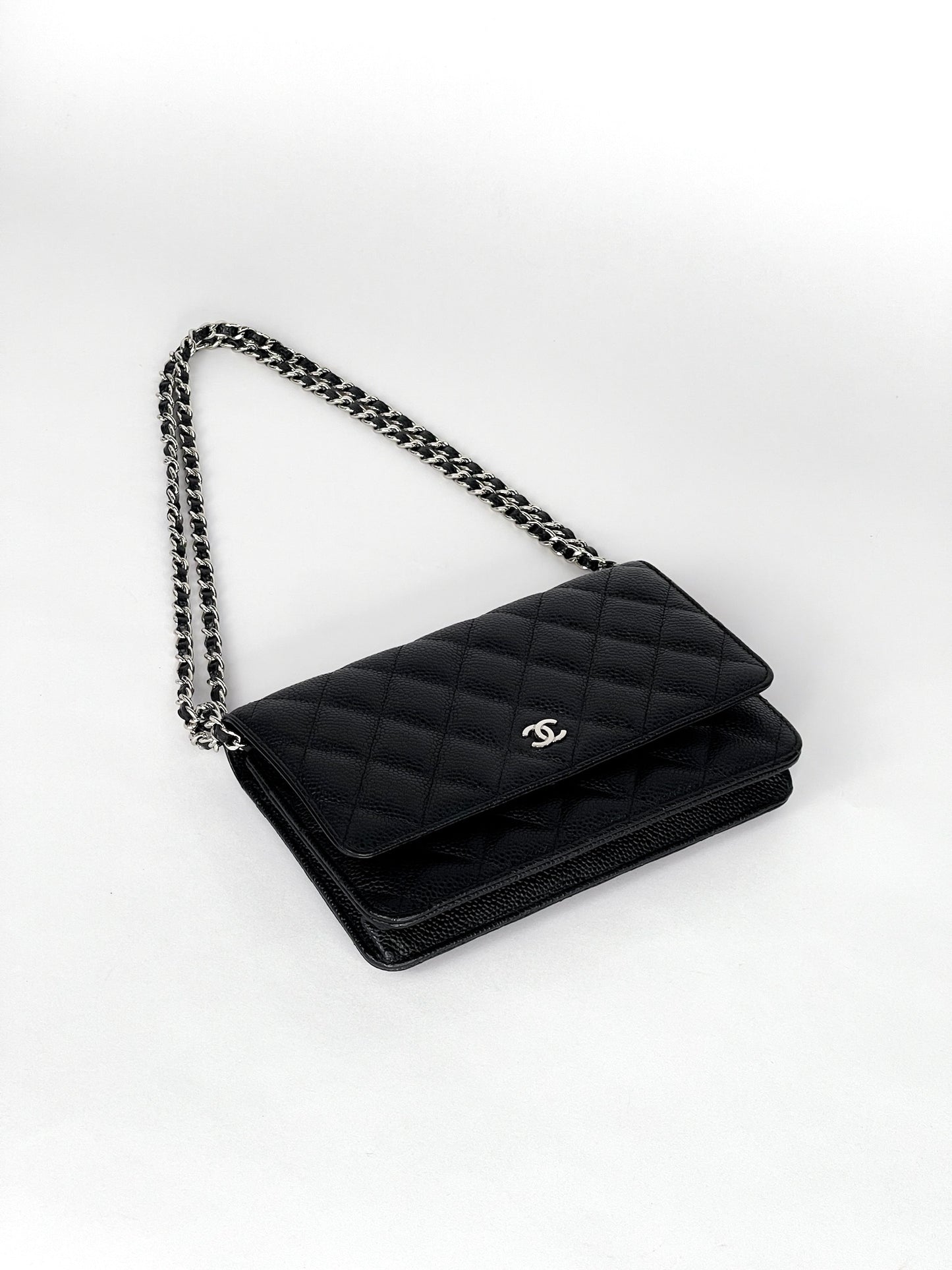 Chanel Classic Wallet On Chain Caviar Silver Hardware Series 28