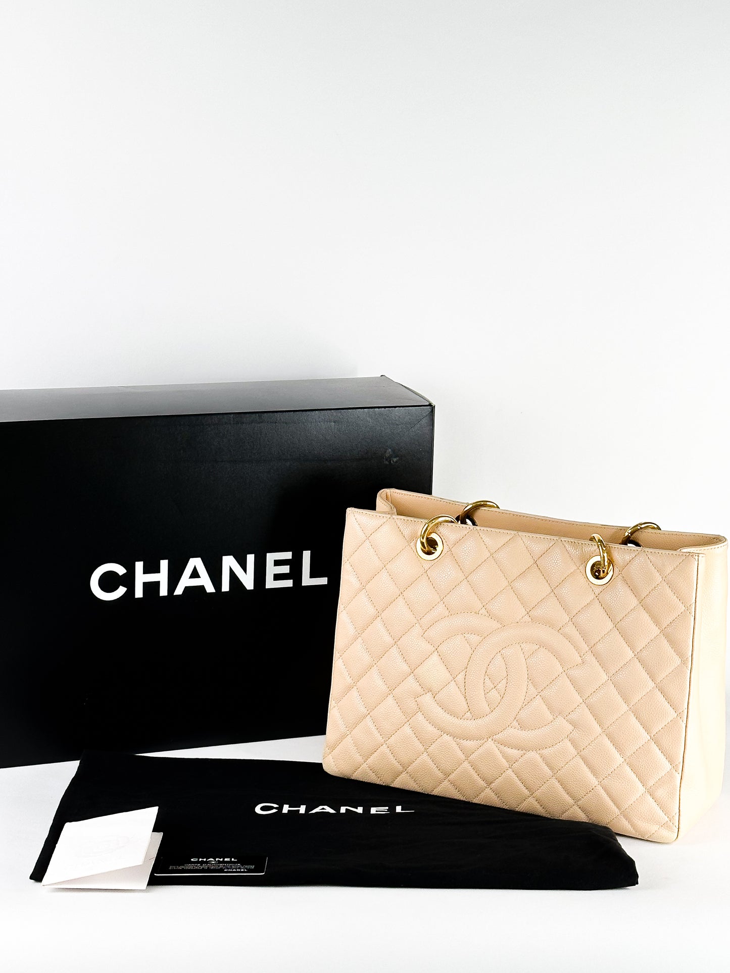 Chanel Grand Shopping Tote [GST] Beige Caviar Gold Hardware