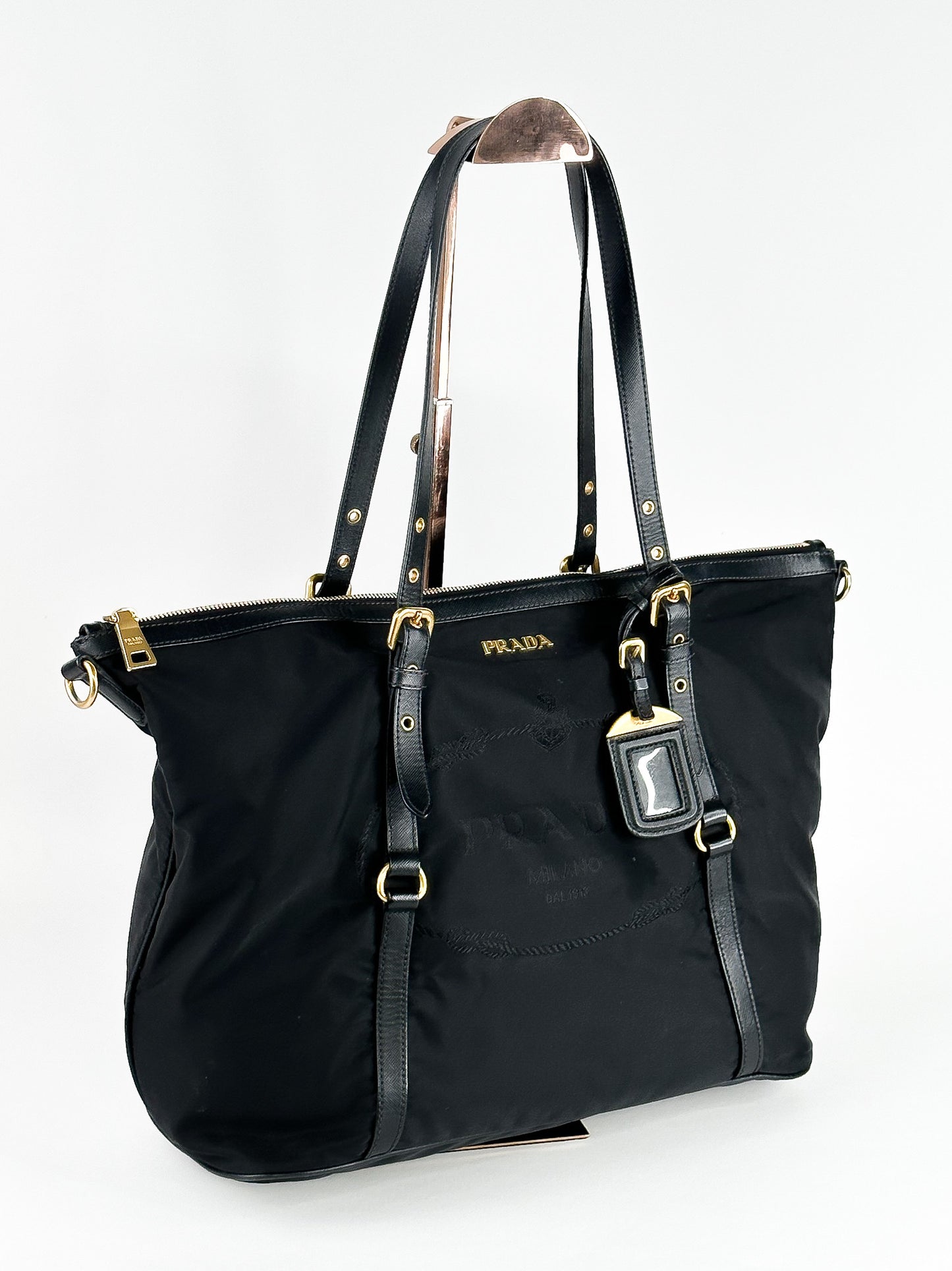 Prada Tessuto Saffiano Nylon and Leather Shopping Tote Bag