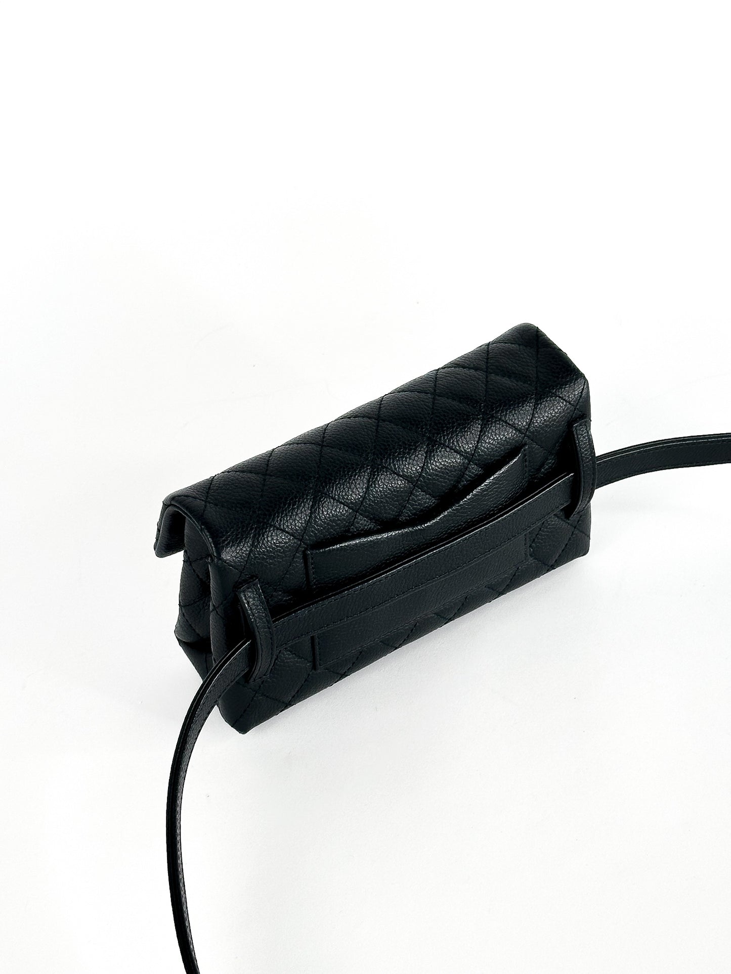 Chanel Uniform Caviar Leather Black Belt Bag Silver Hardware