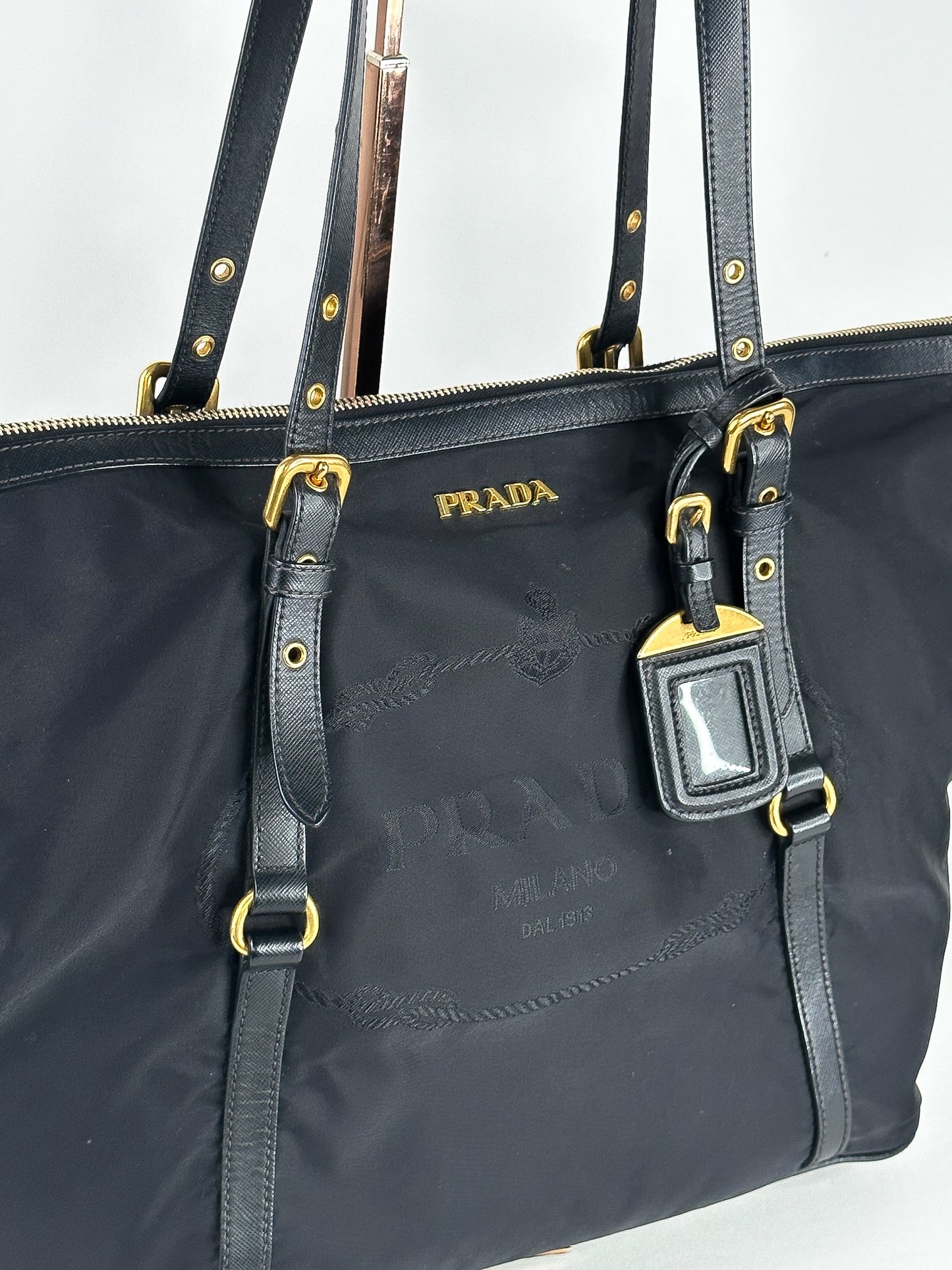 Prada Tessuto Saffiano Nylon and Leather Shopping Tote Bag