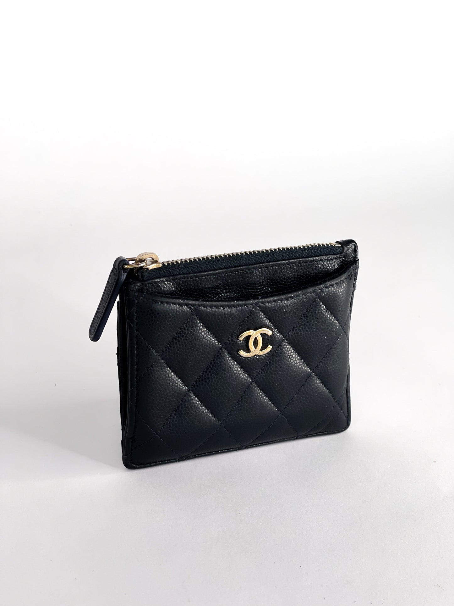 Chanel Caviar Quilted CC Zip Card Holder Black