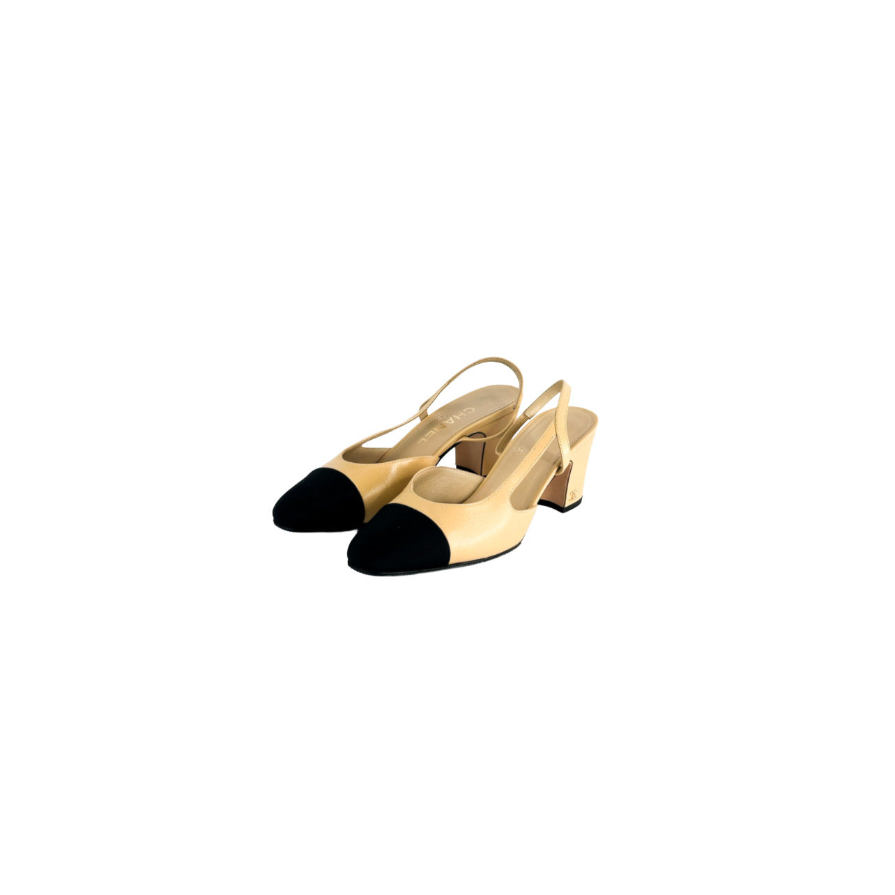 Chanel Slingback Pumps in Beige Goatskin Leather Size 36.5