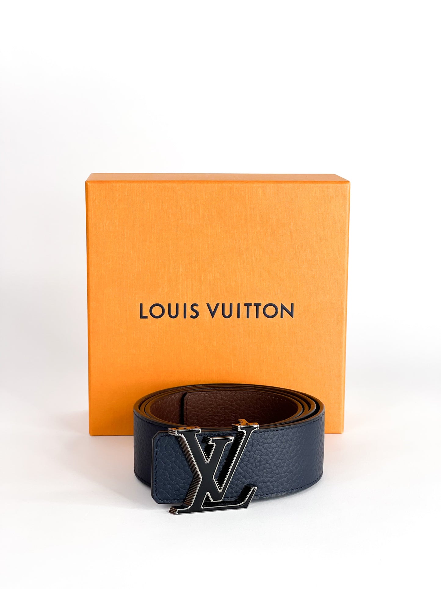 Louis Vuitton Reversible Navy Blue/Brown LV Tilt Buckle Belt Size 100/40