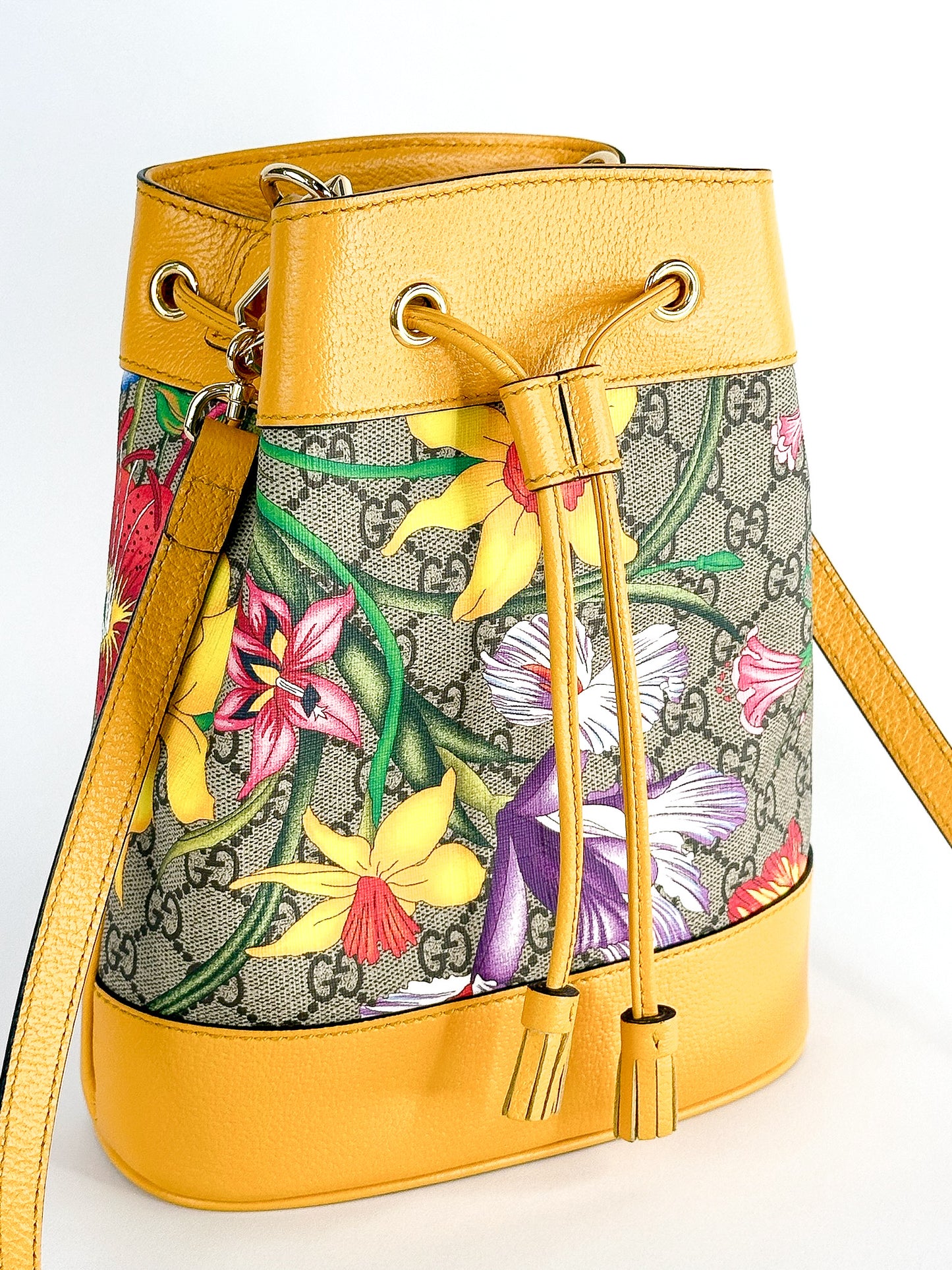 Gucci GG Supreme Flora Small Ophidia Bucket Bag