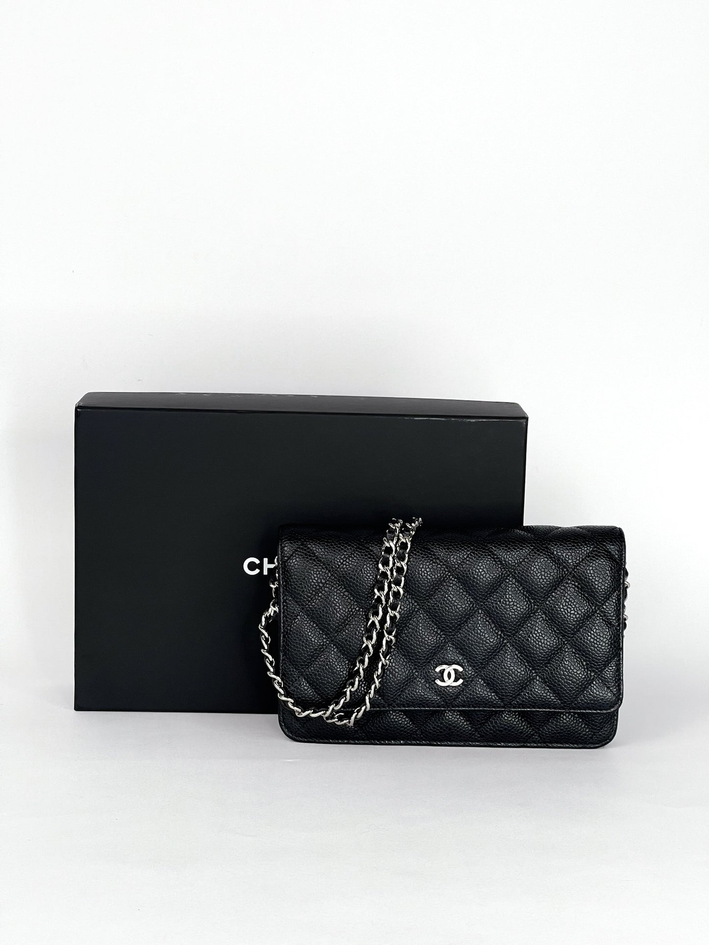 Chanel Classic Wallet On Chain Caviar Silver Hardware Series 28