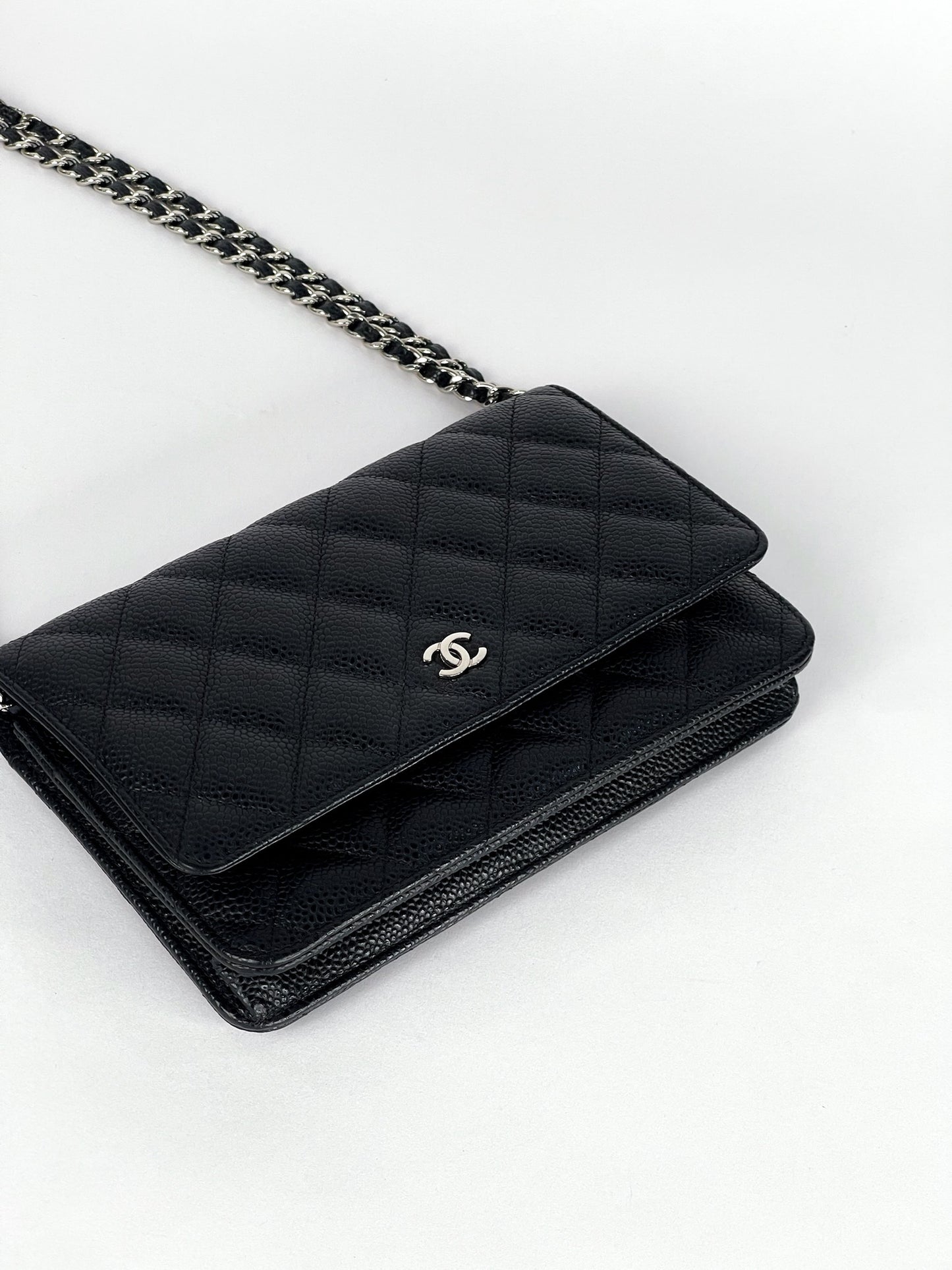 Chanel Classic Wallet On Chain Caviar Silver Hardware Series 28