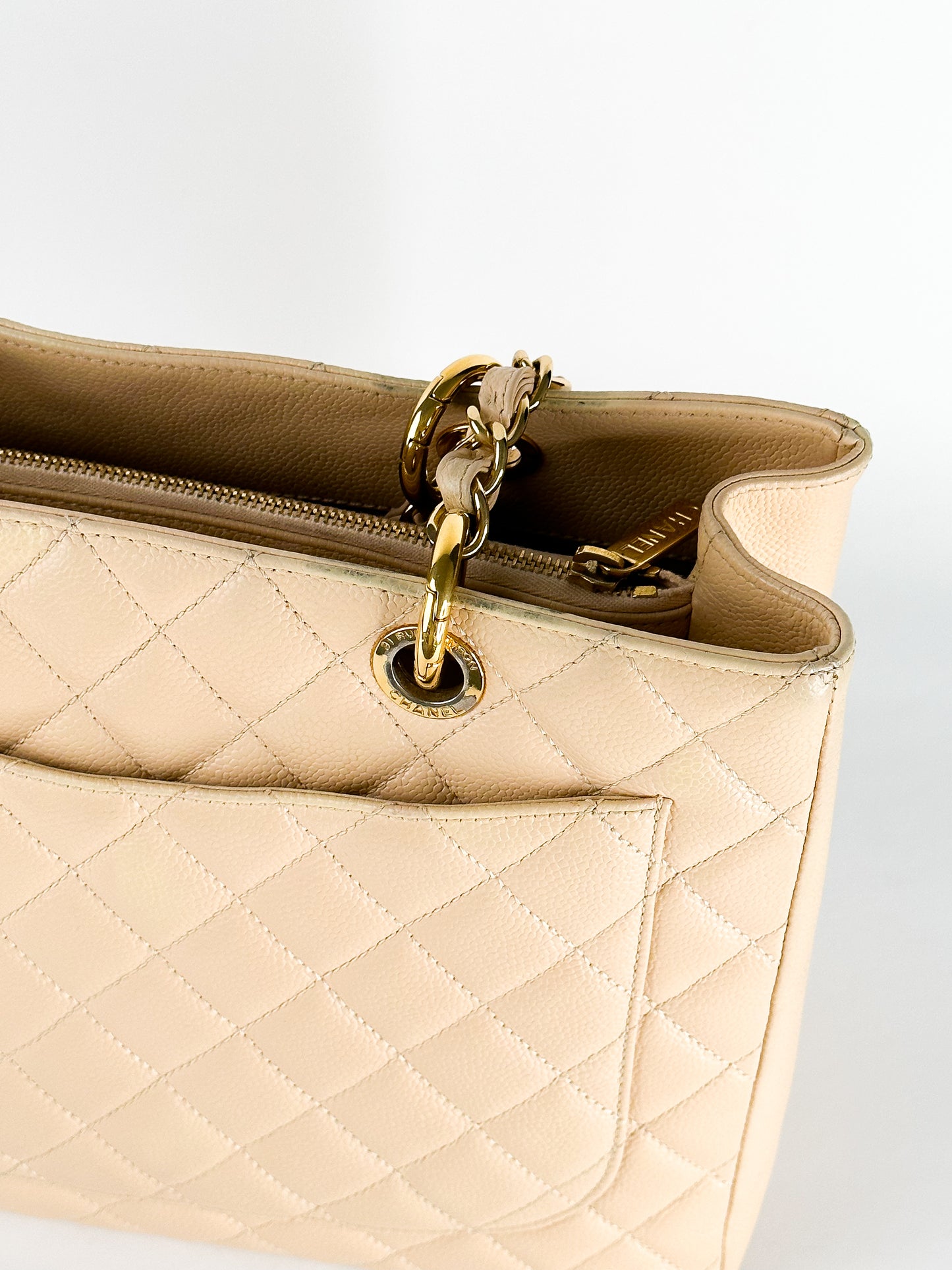 Chanel Grand Shopping Tote [GST] Beige Caviar Gold Hardware