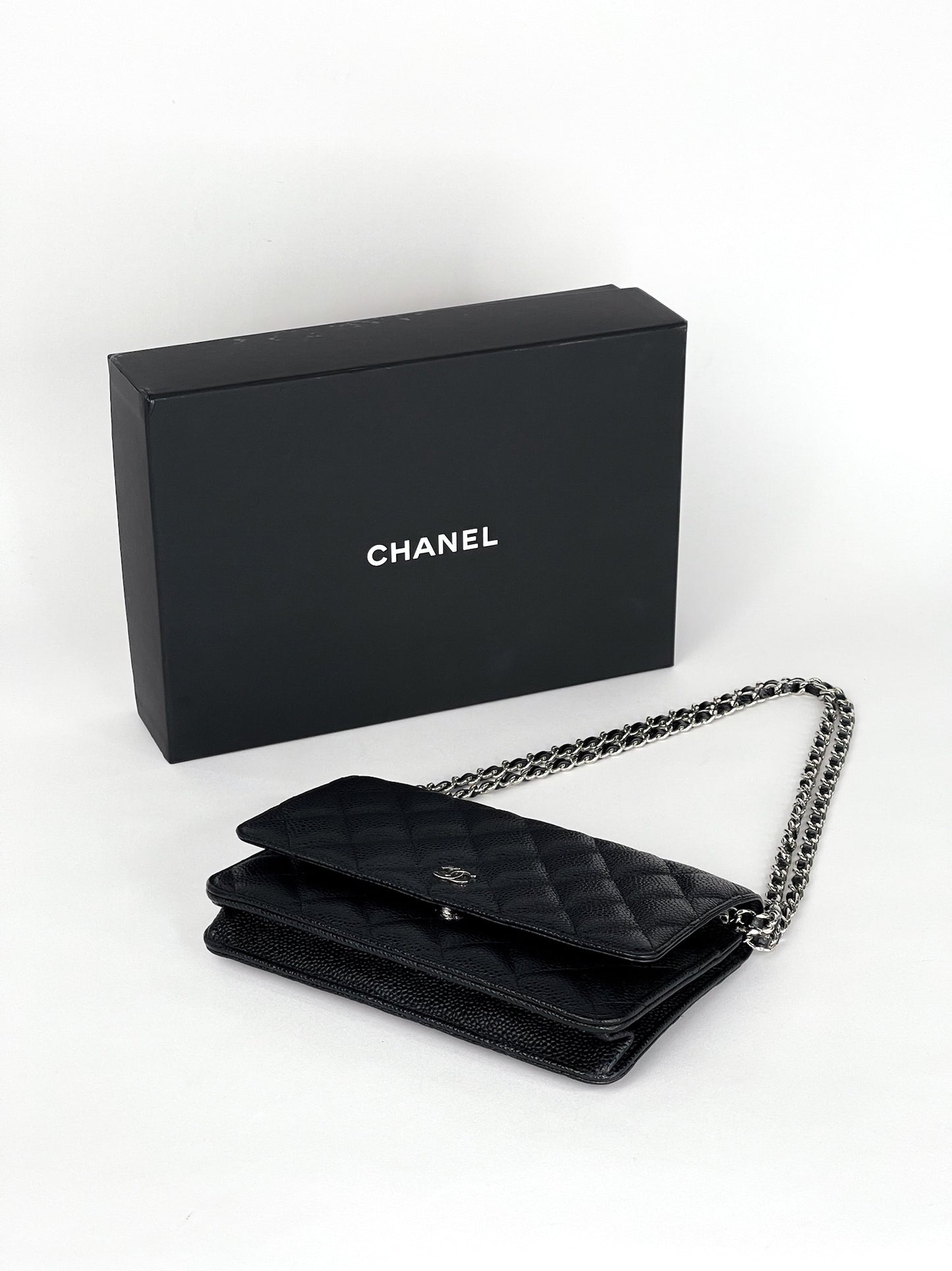 Chanel Classic Wallet On Chain Caviar Silver Hardware Series 28