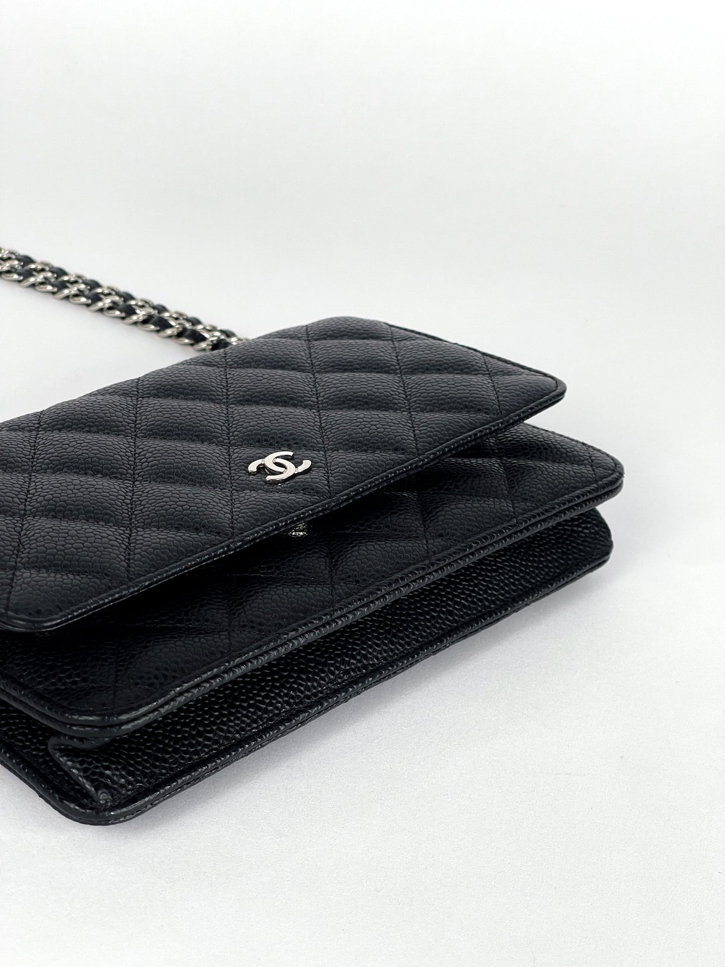 Chanel Classic Wallet On Chain Caviar Silver Hardware Series 28