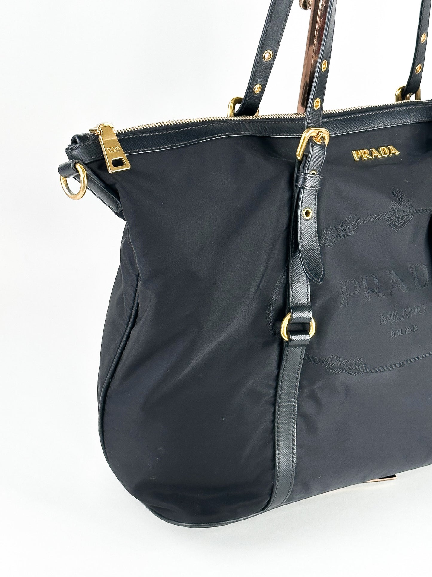 Prada Tessuto Saffiano Nylon and Leather Shopping Tote Bag