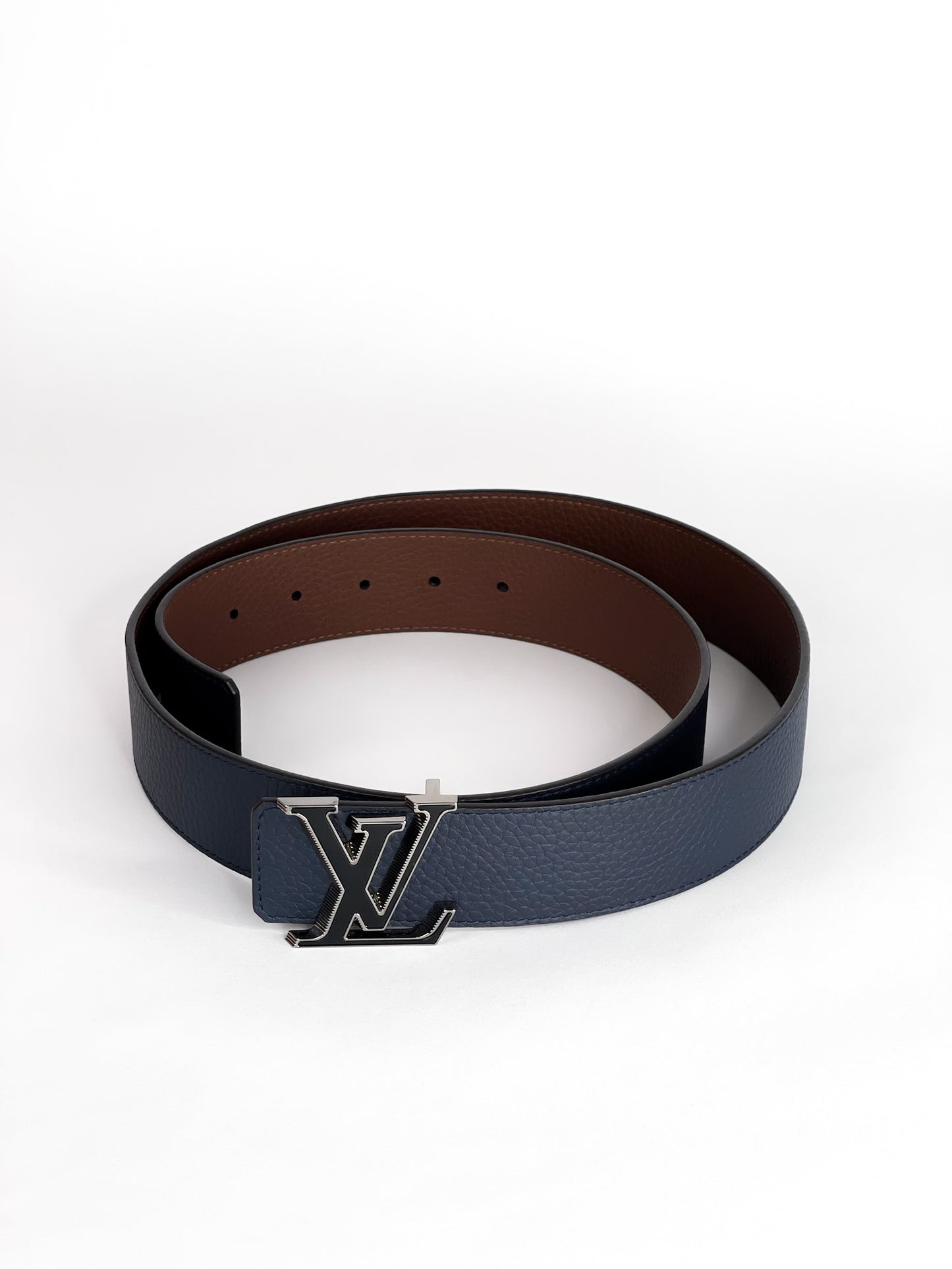 Louis Vuitton Reversible Navy Blue/Brown LV Tilt Buckle Belt Size 100/40