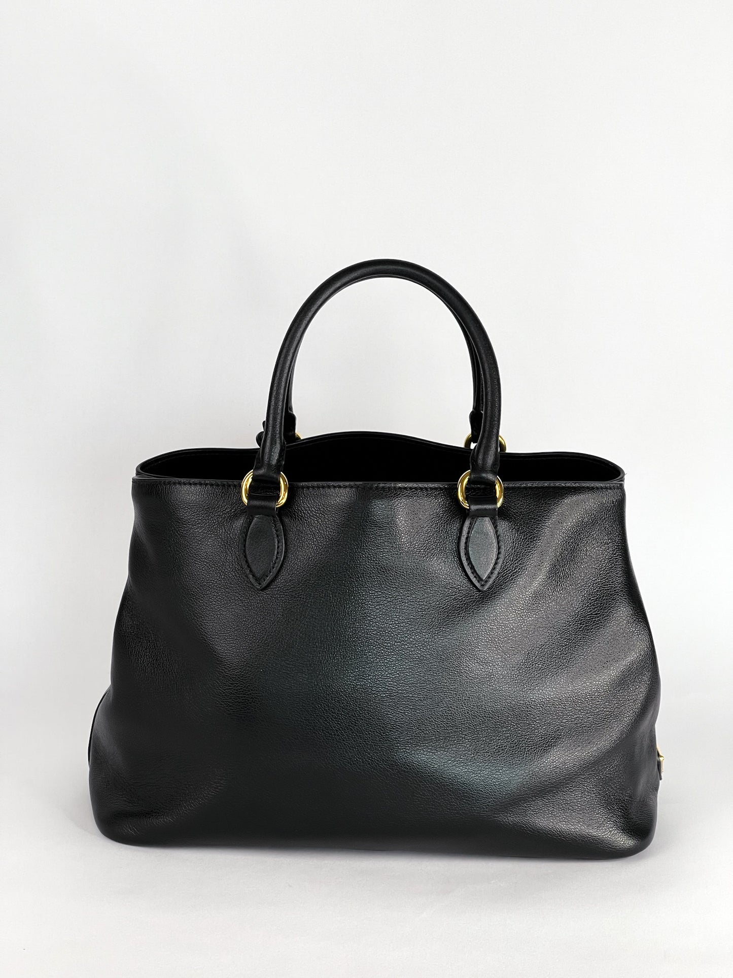 Prada Glace Calfskin Embossed Logo Tote Black