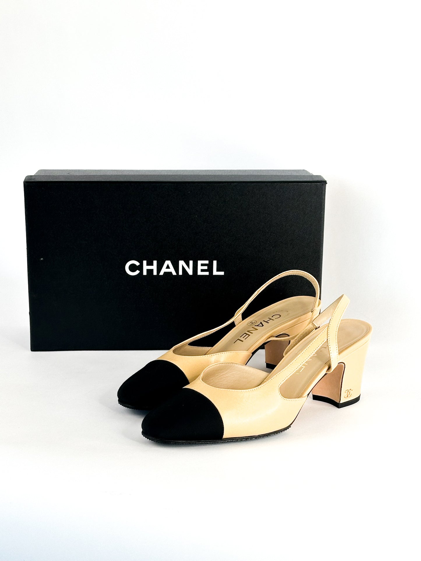 Chanel Slingback Pumps in Beige Goatskin Leather Size 36.5