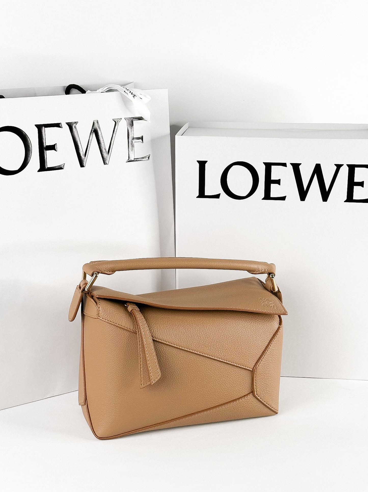 Loewe Puzzle Edge Small Leather Handbag in Toffee