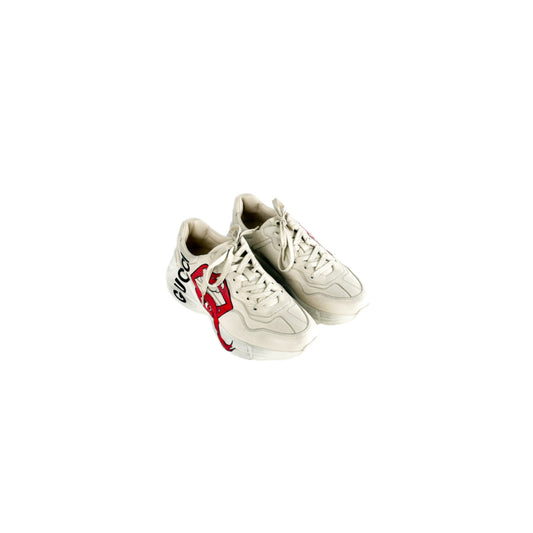 Gucci Cream Leather Rhyton Lace Up Sneakers Size 42