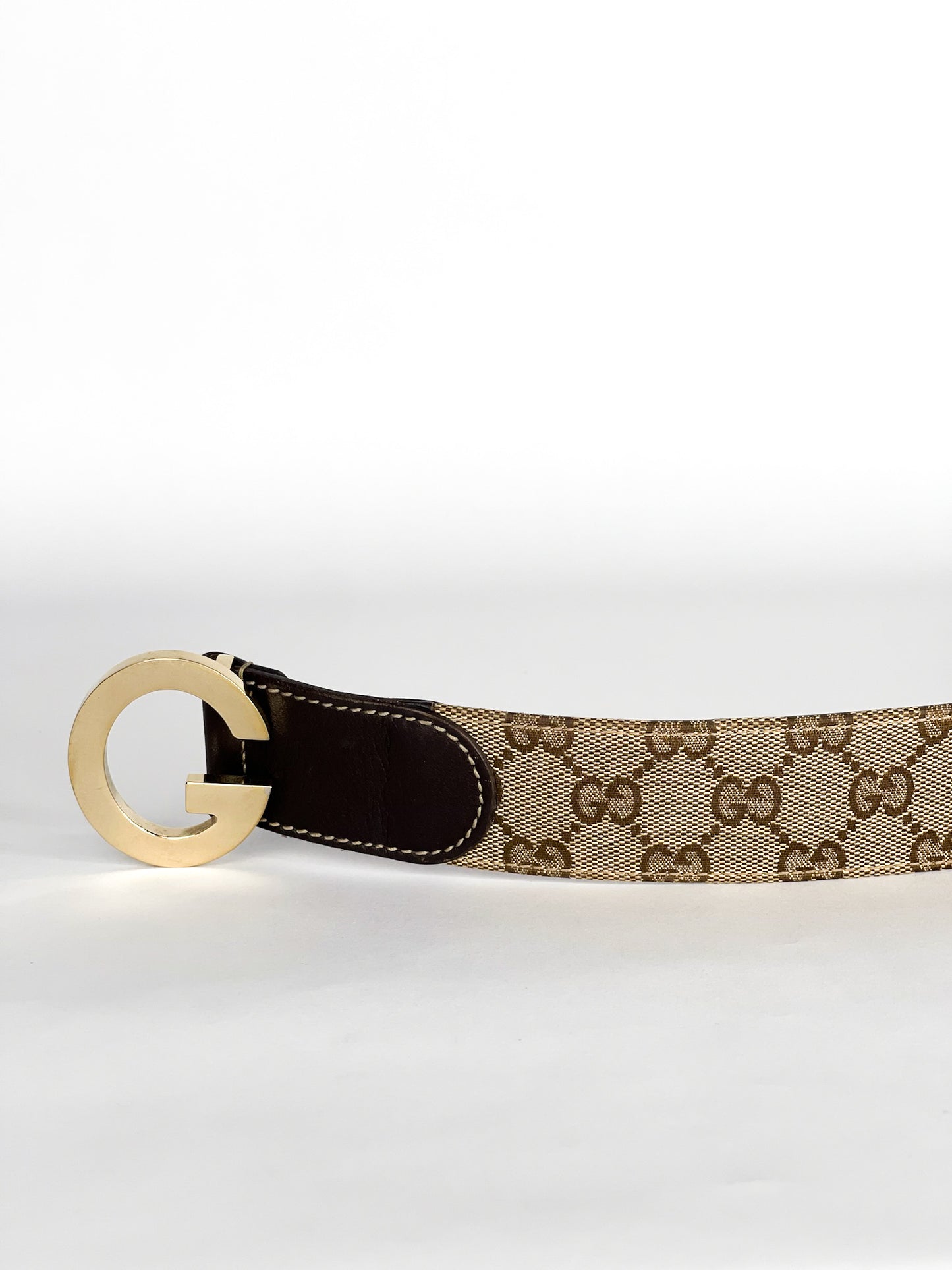 Gucci Beige/Brown GG Canvas and Leather G Buckle Belt