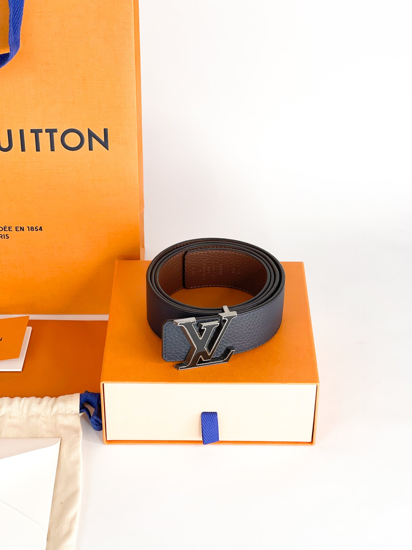 Louis Vuitton Reversible Navy Blue/Brown LV Tilt Buckle Belt Size 100/40