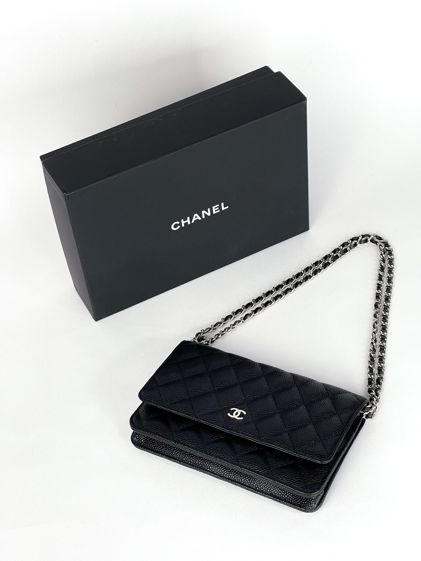 Chanel Classic Wallet On Chain Caviar Silver Hardware Series 28