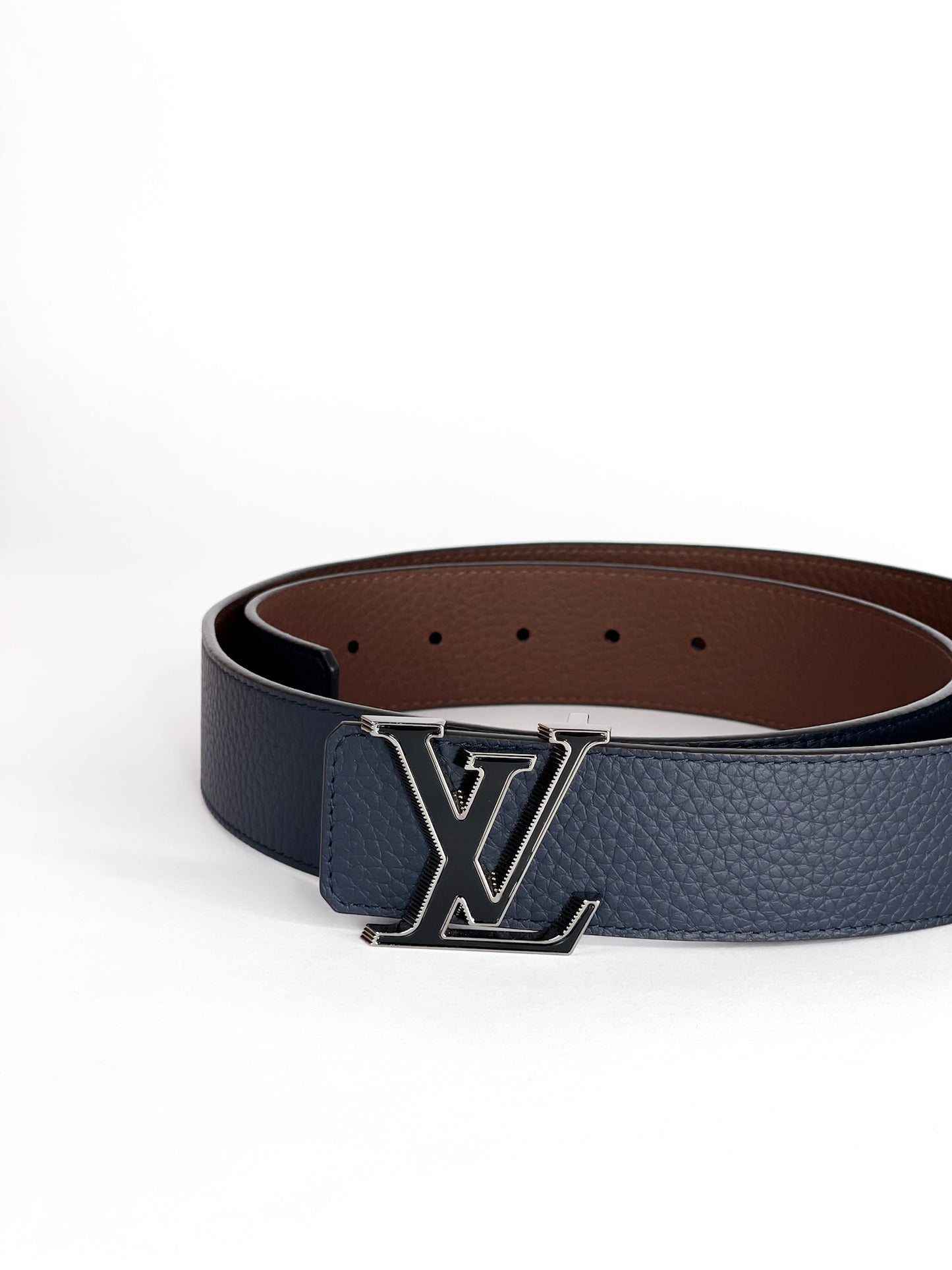 Louis Vuitton Reversible Navy Blue/Brown LV Tilt Buckle Belt Size 100/40