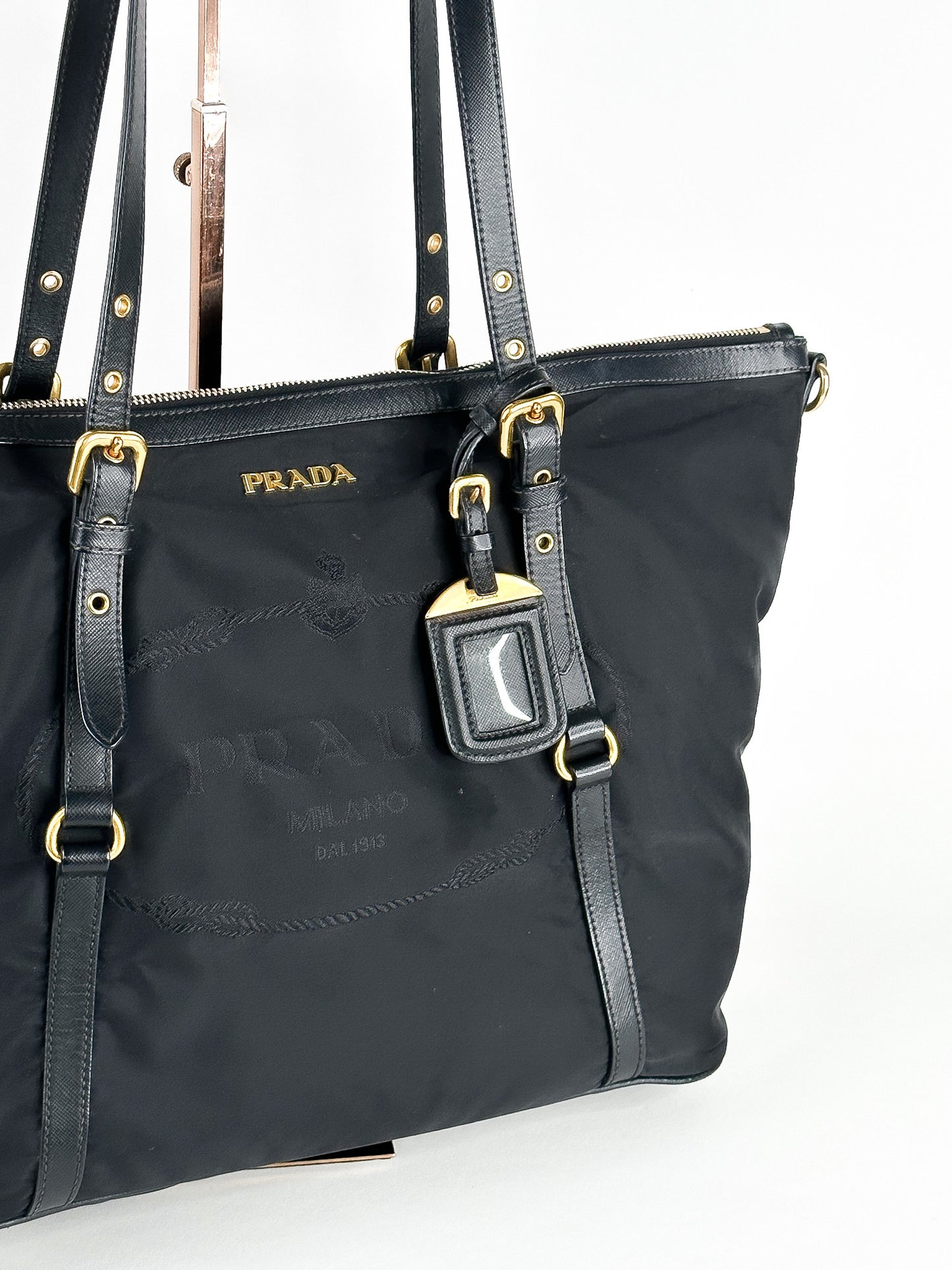 Prada Tessuto Saffiano Nylon and Leather Shopping Tote Bag