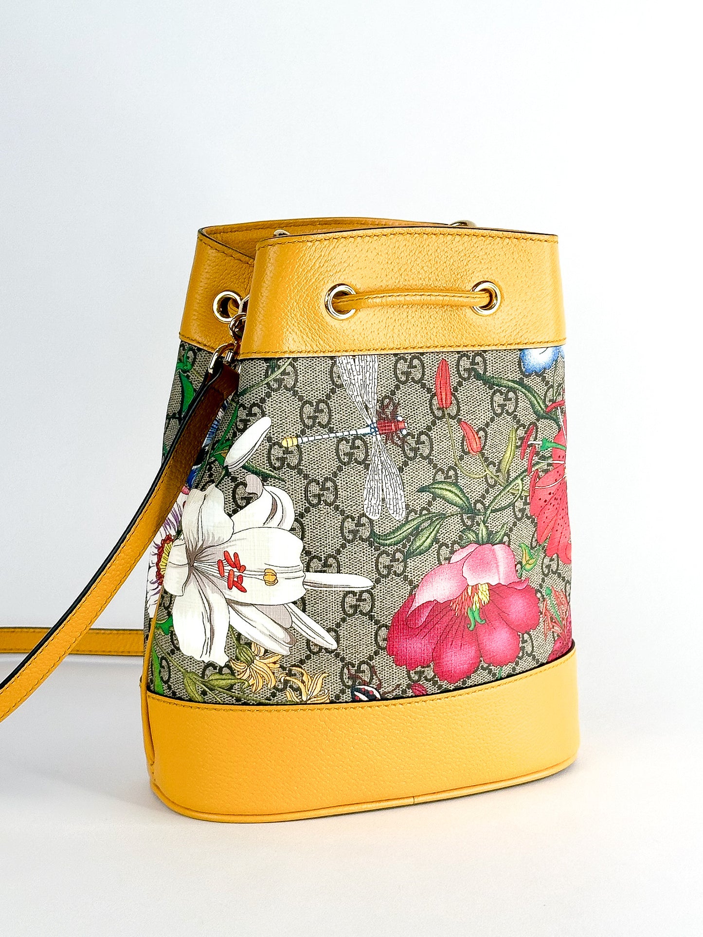 Gucci GG Supreme Flora Small Ophidia Bucket Bag