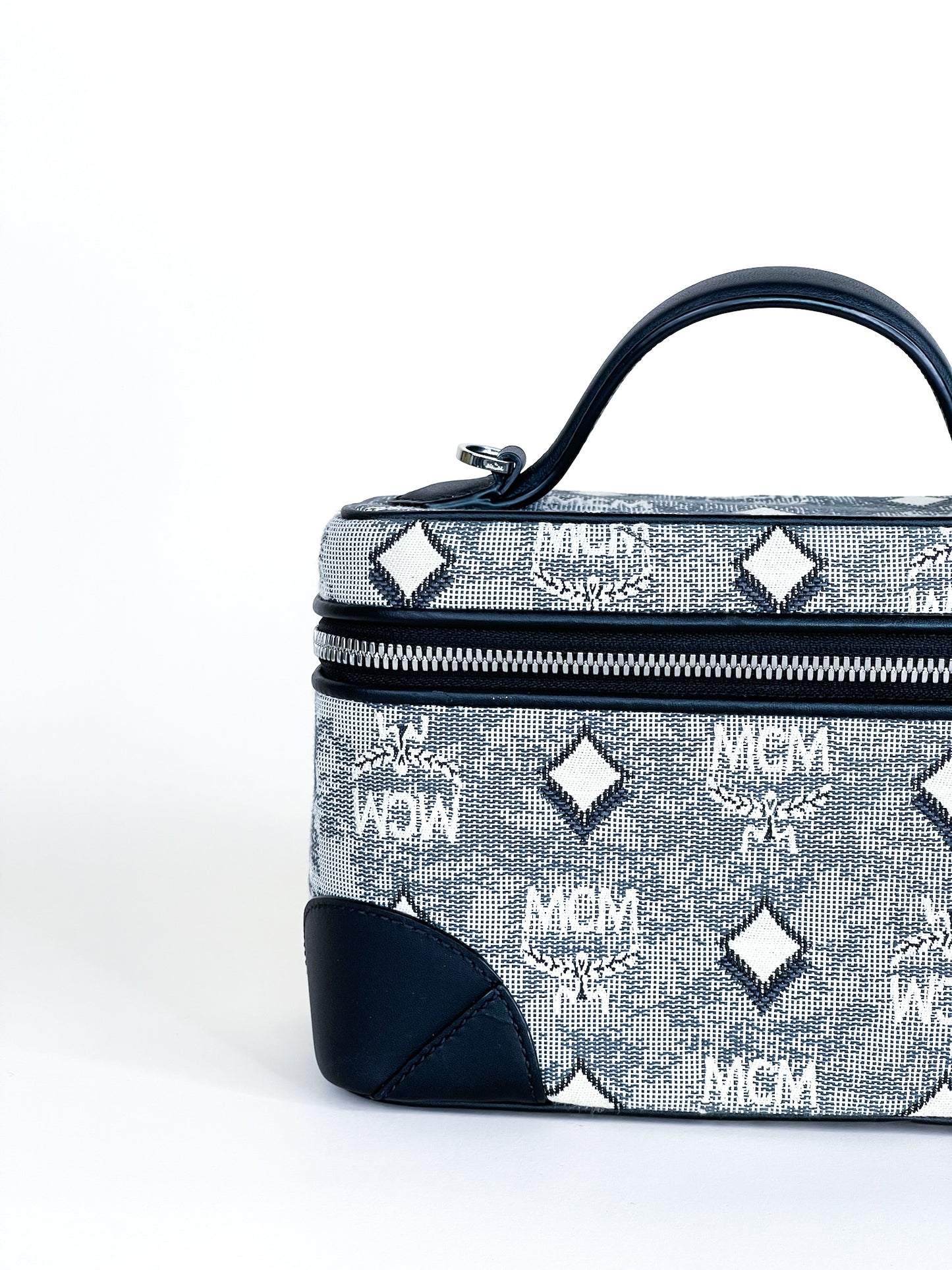 Mcm Ladies X-Mini Blue Rockstar Vanity Case in Vintage Jacquard Monogram