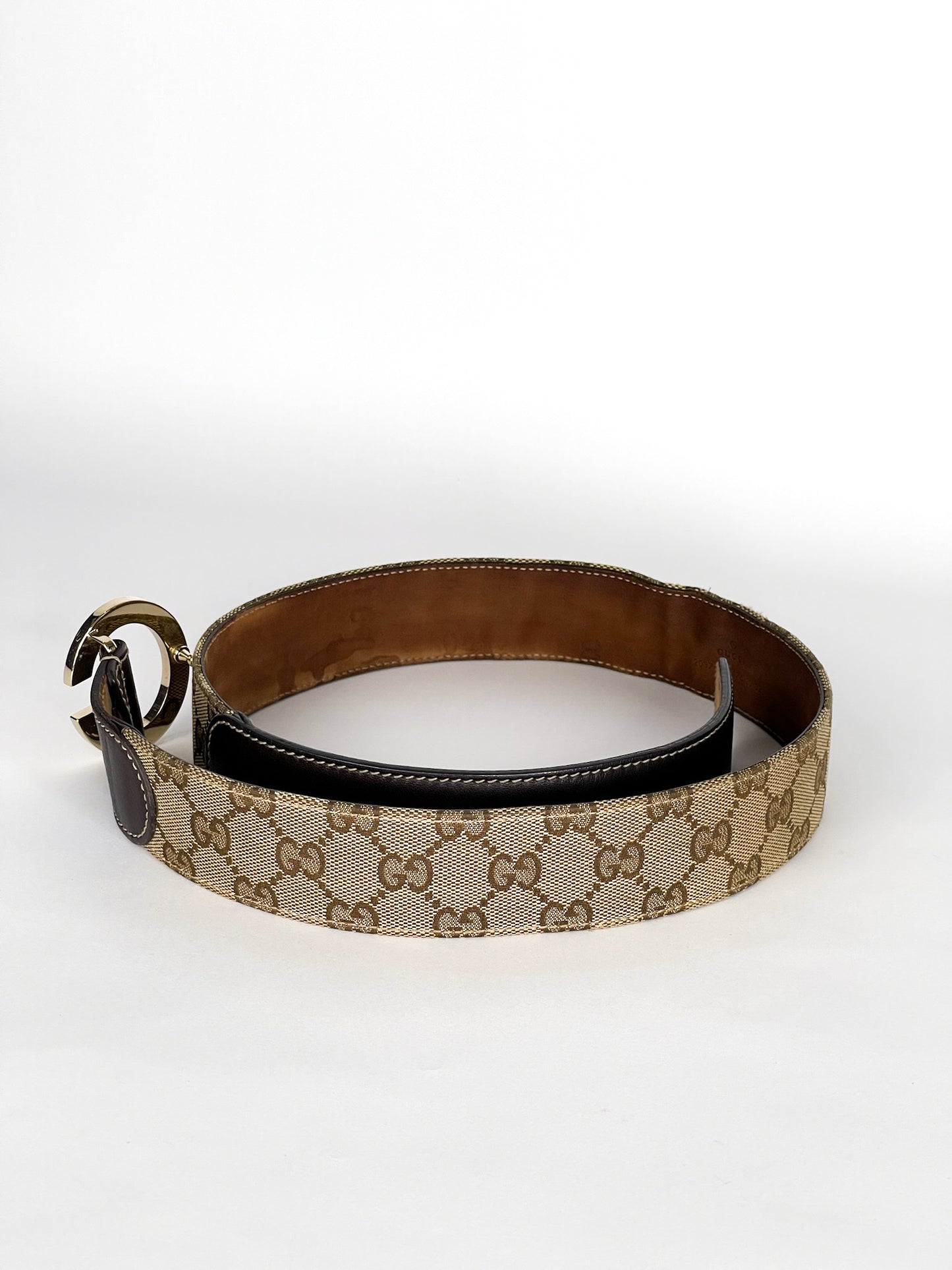 Gucci Beige/Brown GG Canvas and Leather G Buckle Belt