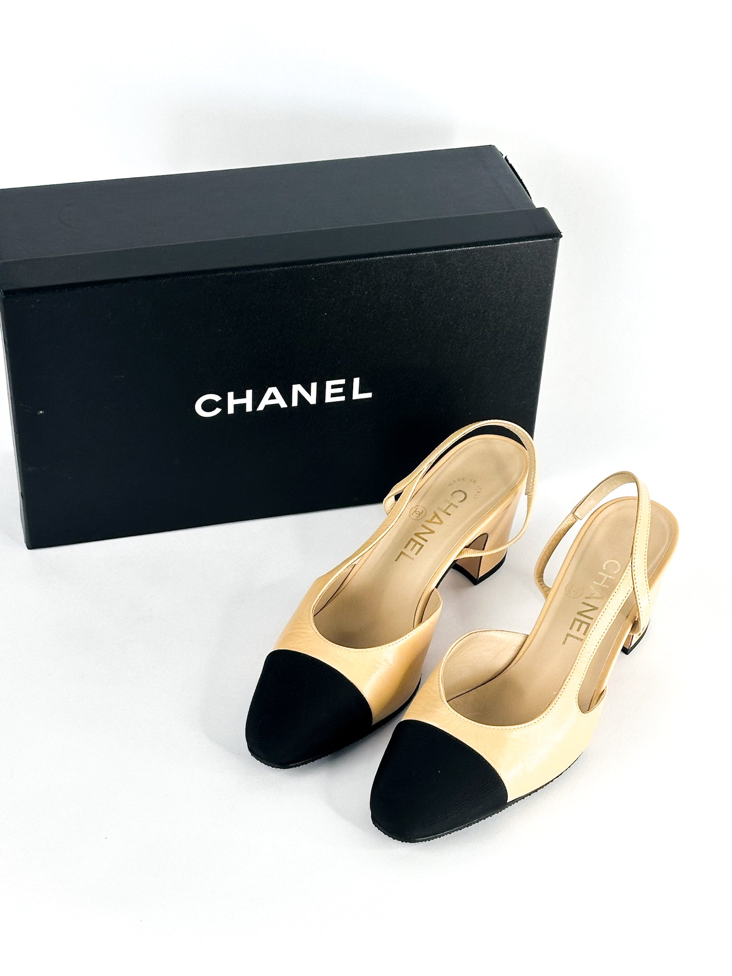 Chanel Slingback Pumps in Beige Goatskin Leather Size 36.5