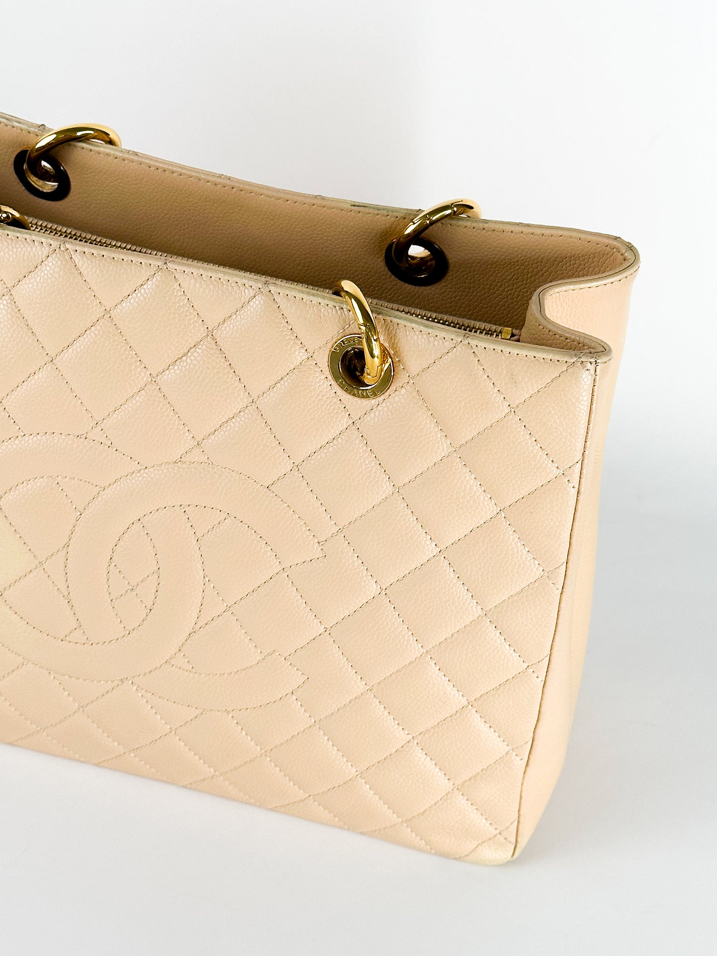 Chanel Grand Shopping Tote [GST] Beige Caviar Gold Hardware