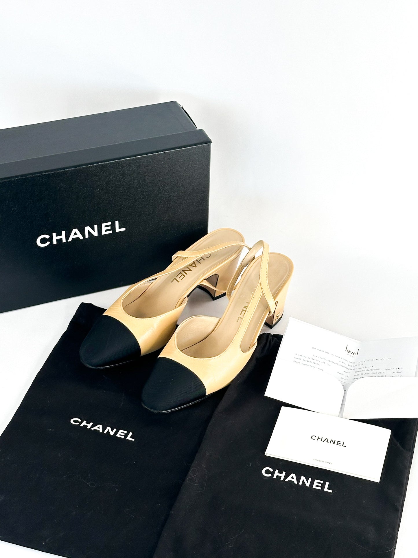 Chanel Slingback Pumps in Beige Goatskin Leather Size 36.5