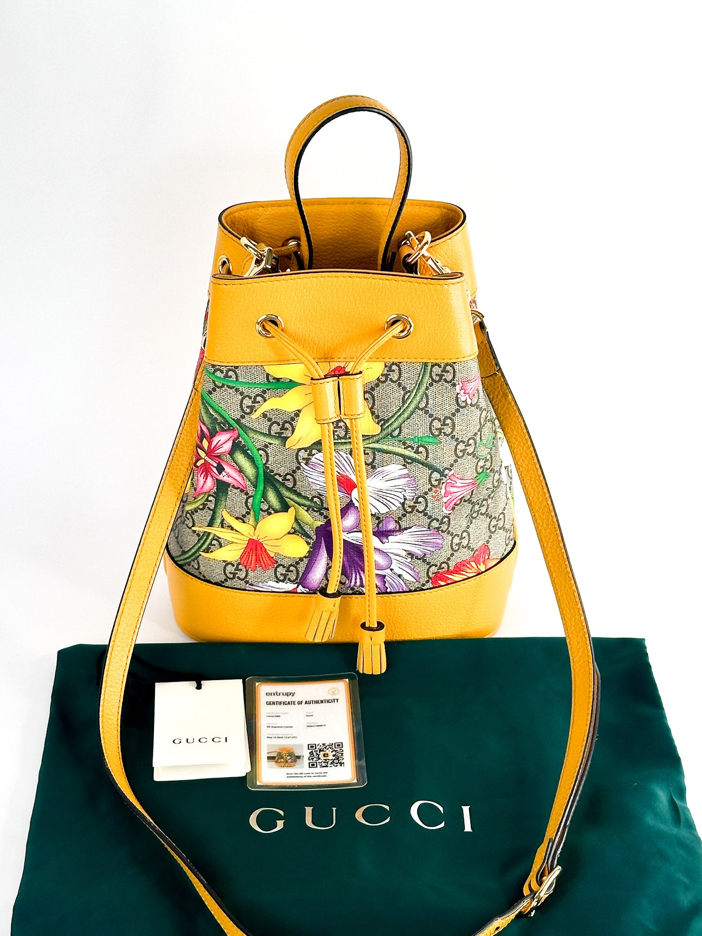 Gucci GG Supreme Flora Small Ophidia Bucket Bag