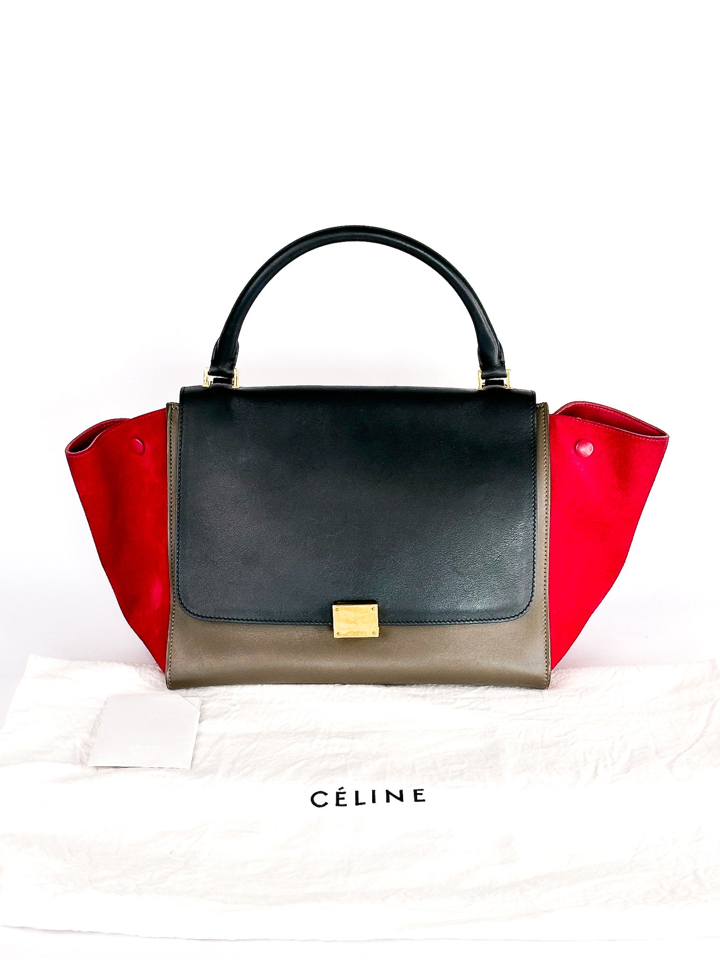 Celine Drummed Calfskin Suede Medium Trapeze