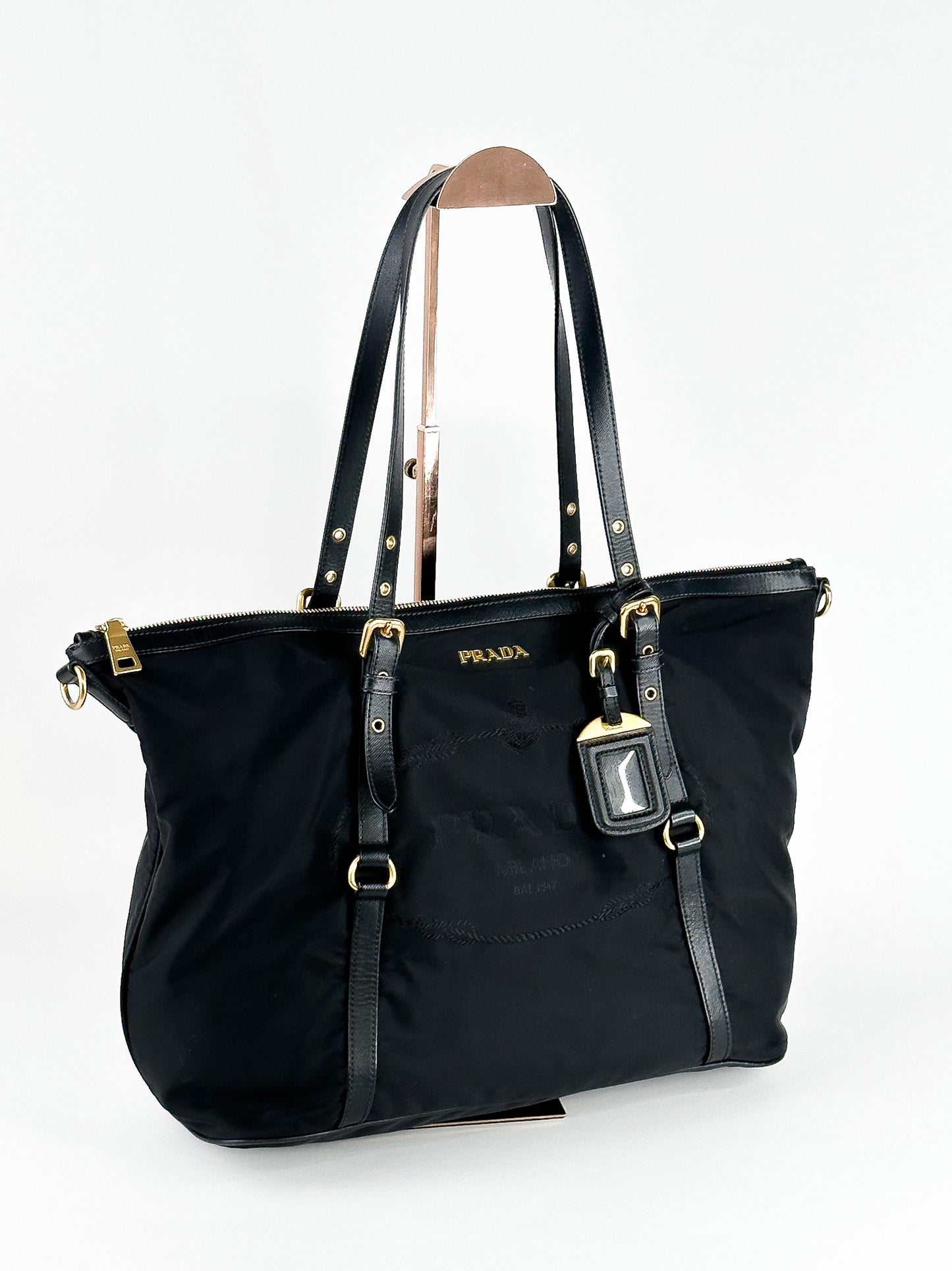 Prada Tessuto Saffiano Nylon and Leather Shopping Tote Bag