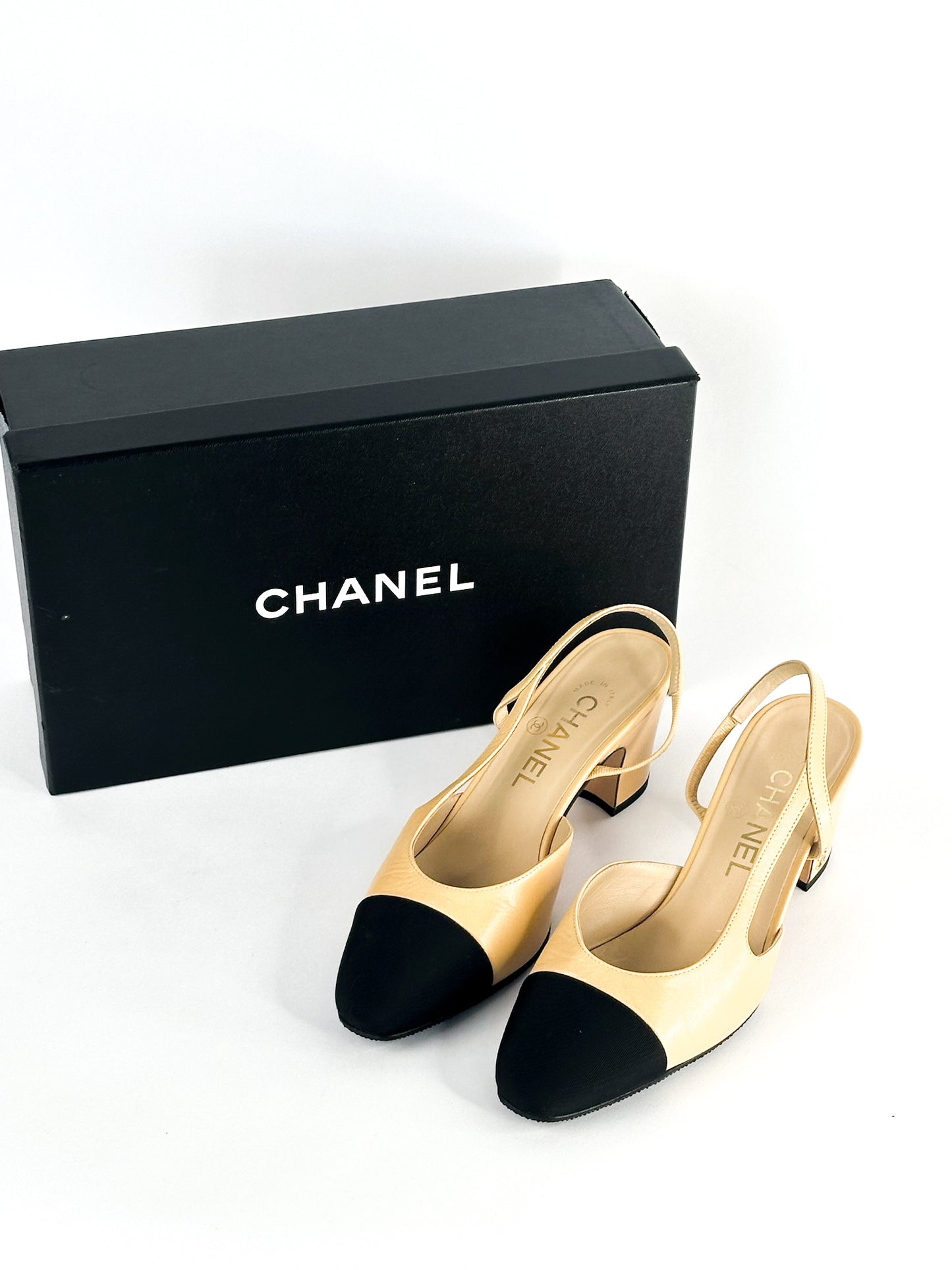 Chanel Slingback Pumps in Beige Goatskin Leather Size 36.5