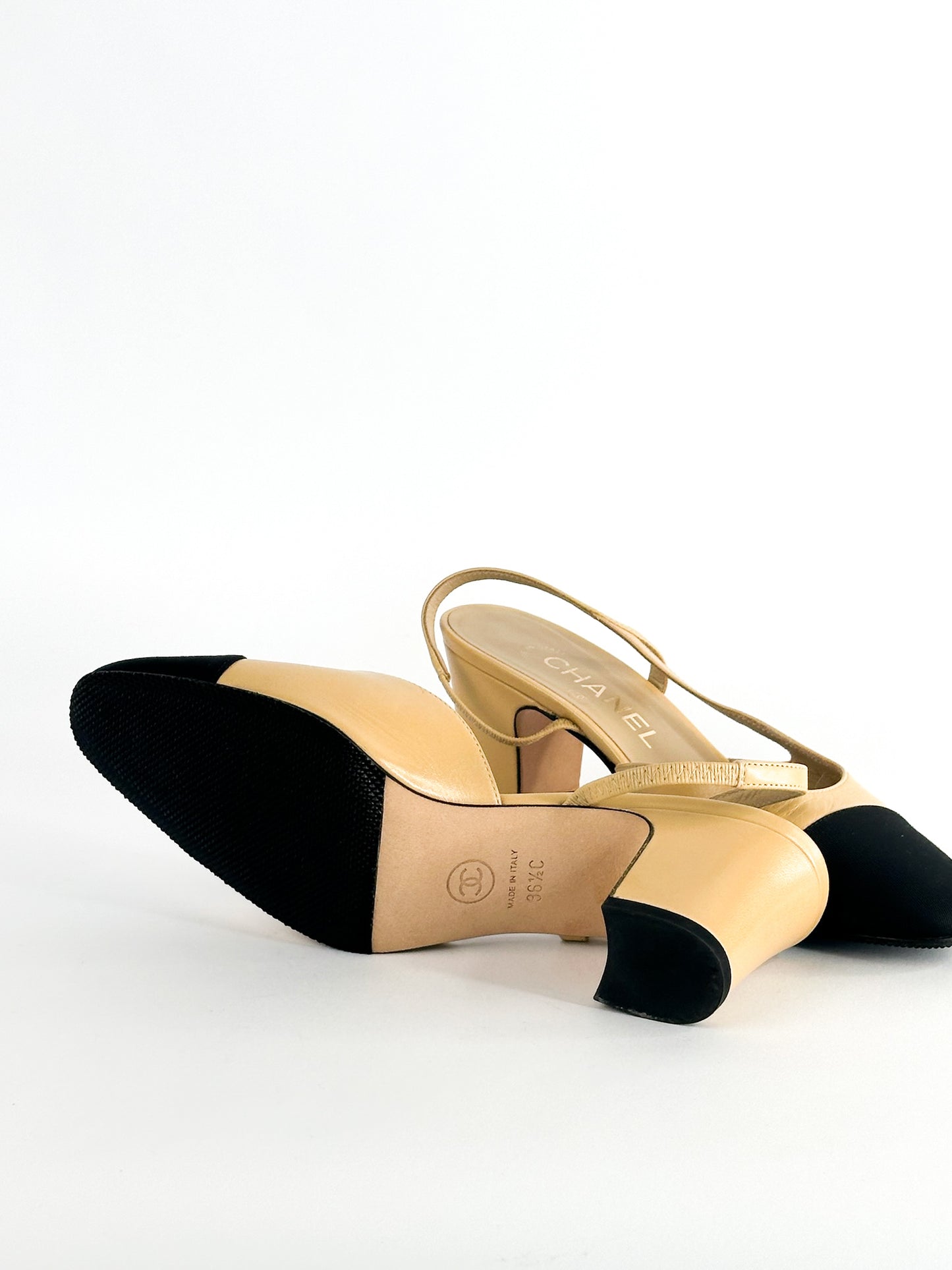 Chanel Slingback Pumps in Beige Goatskin Leather Size 36.5