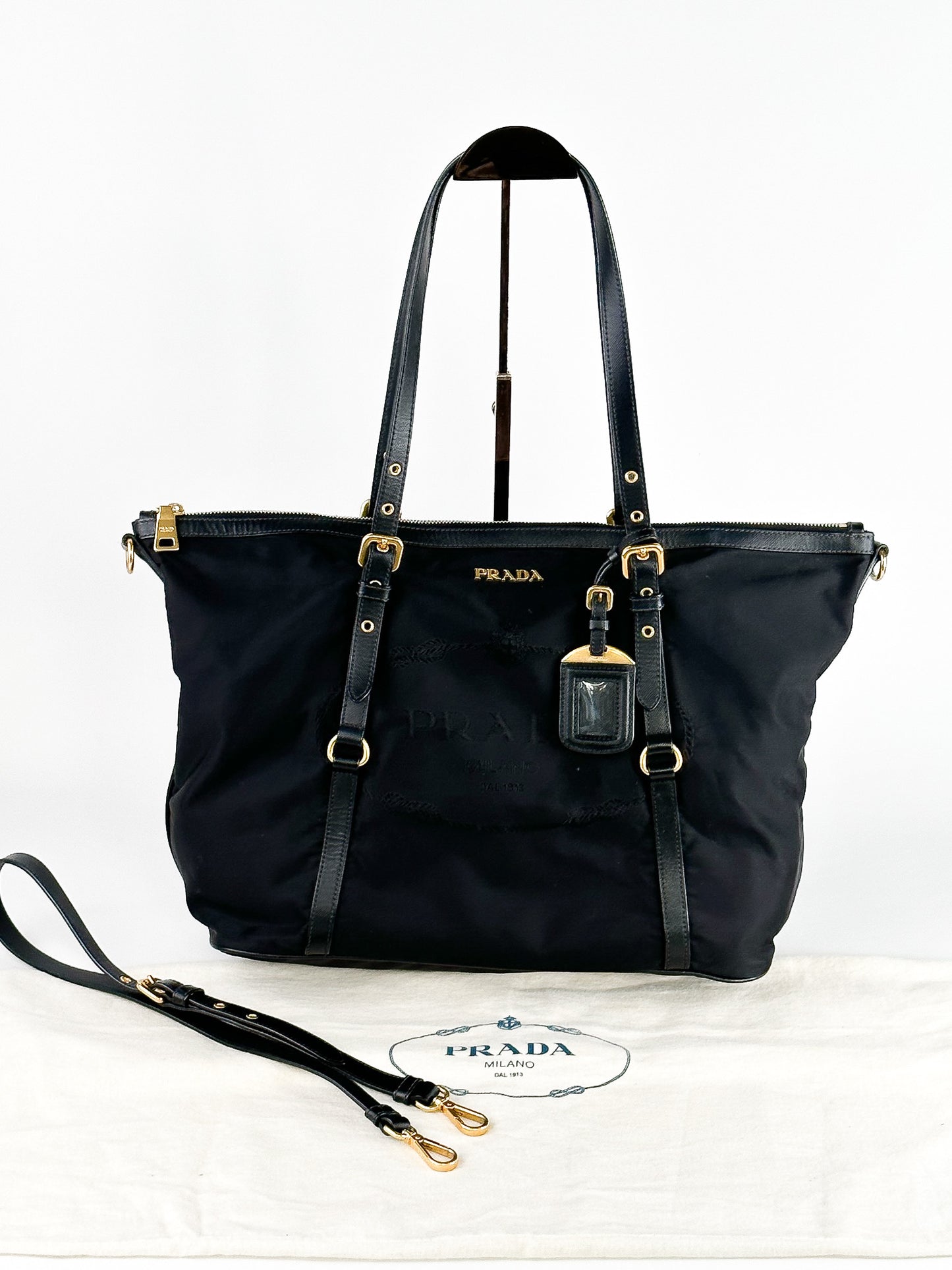 Prada Tessuto Saffiano Nylon and Leather Shopping Tote Bag