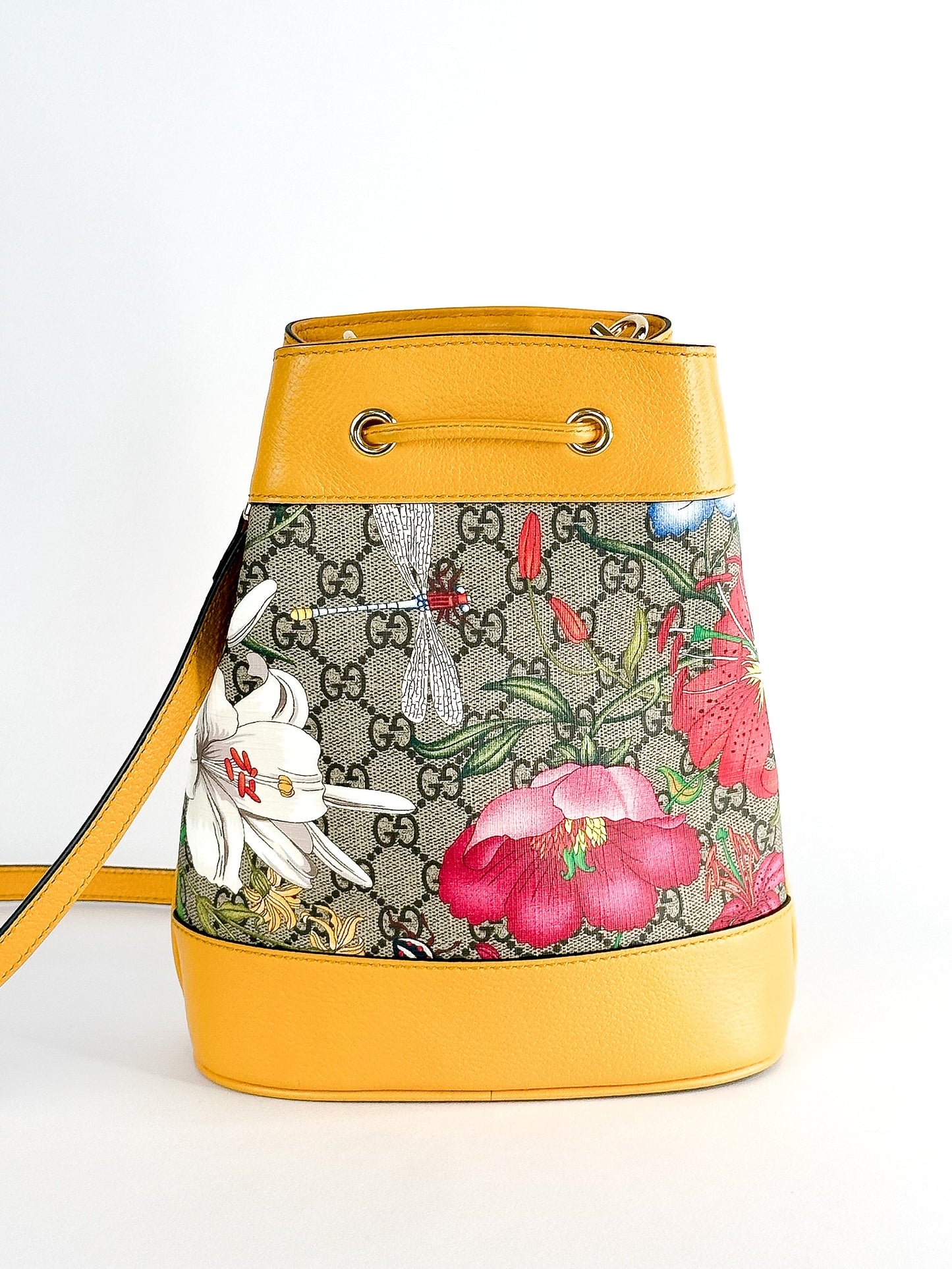 Gucci GG Supreme Flora Small Ophidia Bucket Bag